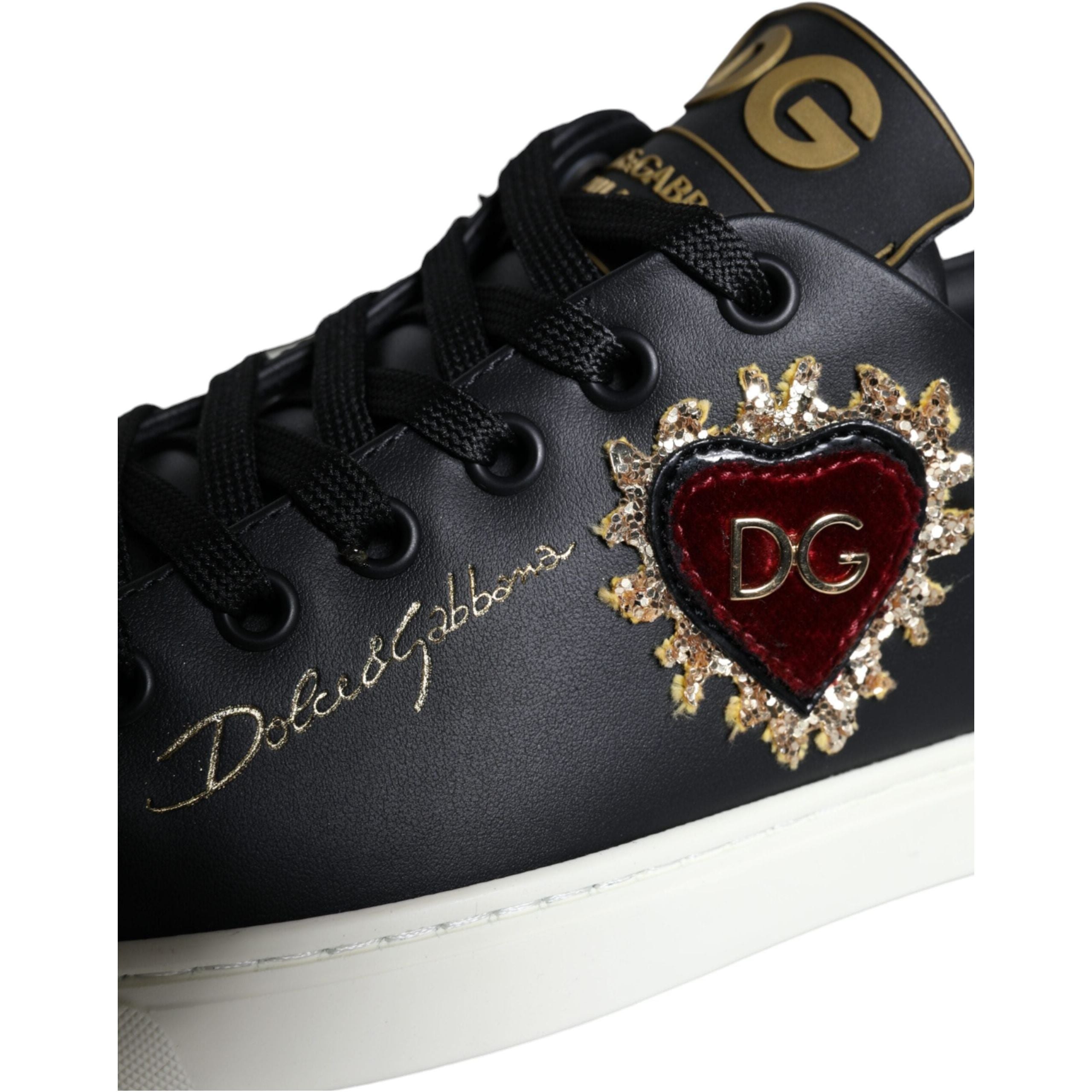 Black Portofino Sacred Heart Sneakers Shoes