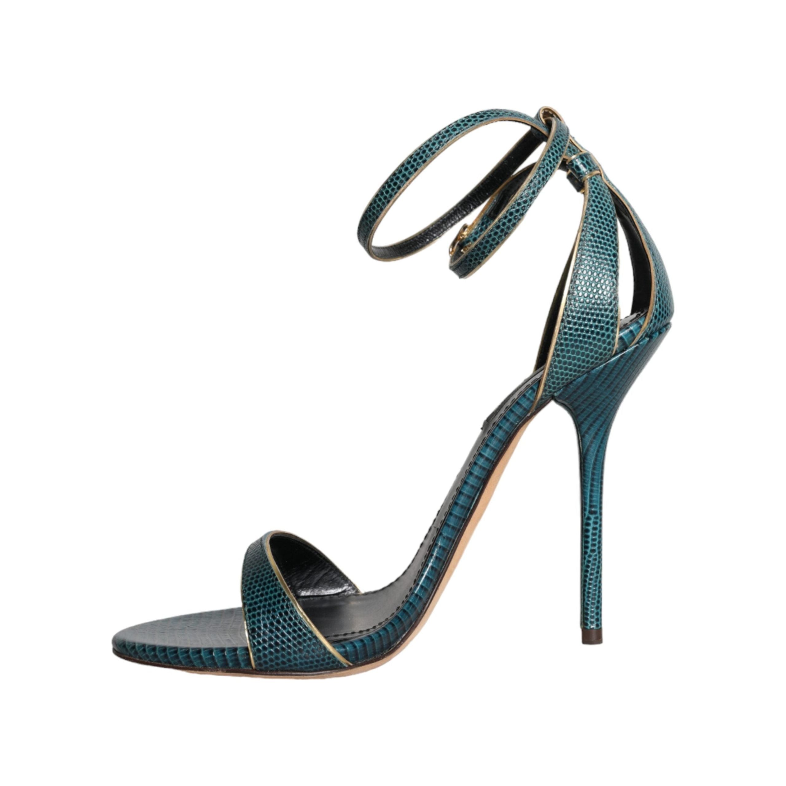 Dark Green Calf Leather Heels Sandals Shoes