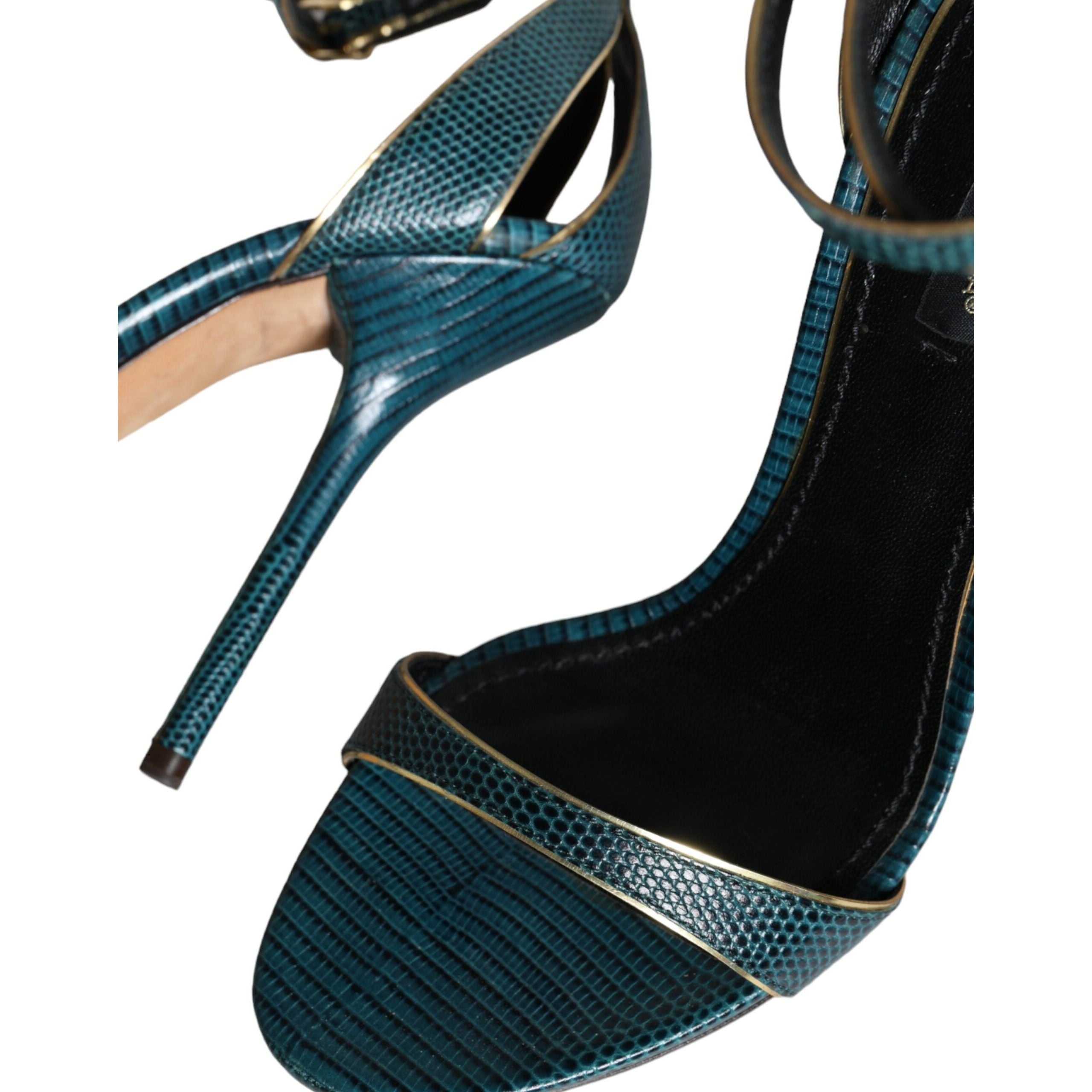 Dark Green Calf Leather Heels Sandals Shoes