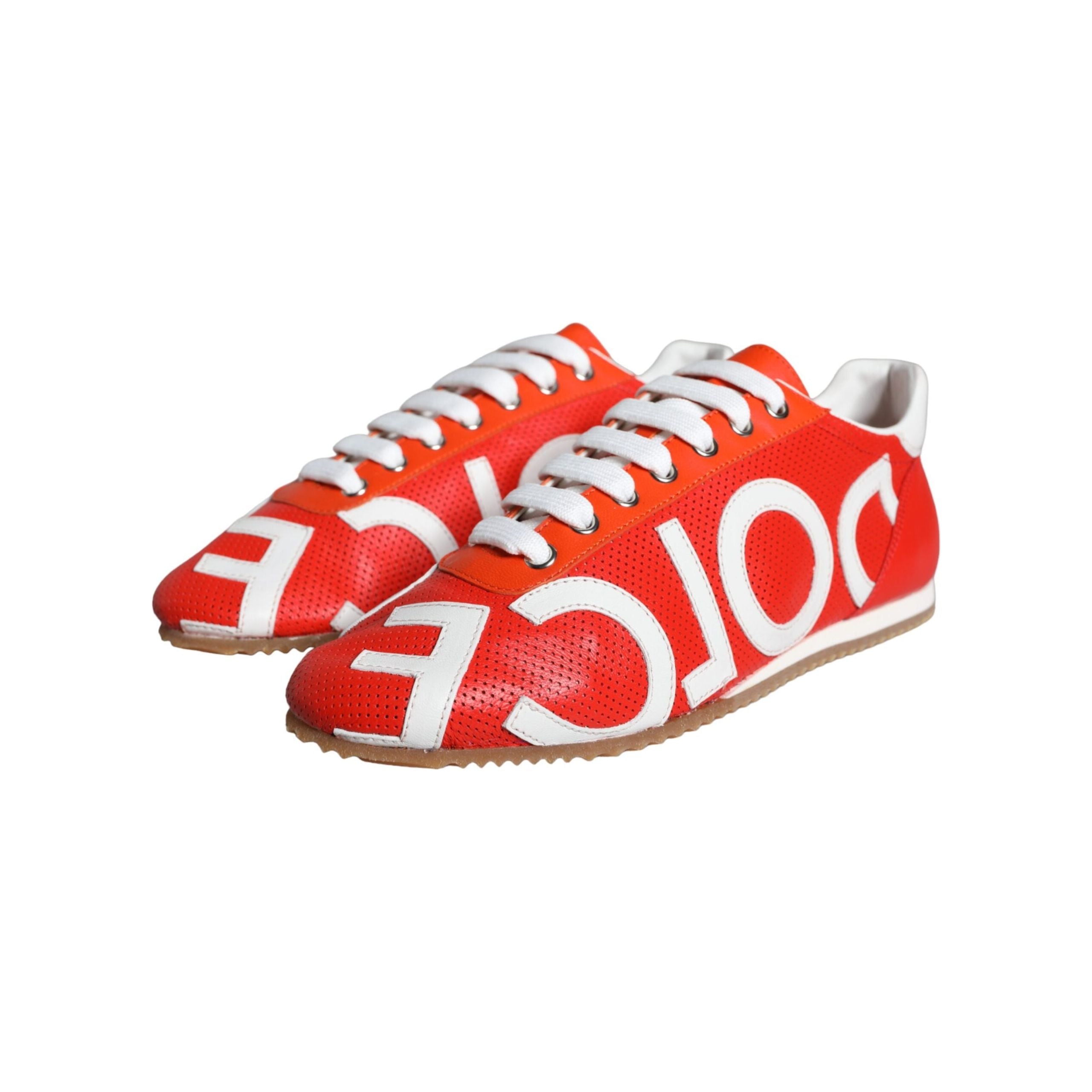 Red White Leather Logo Casual Sneakers Shoes