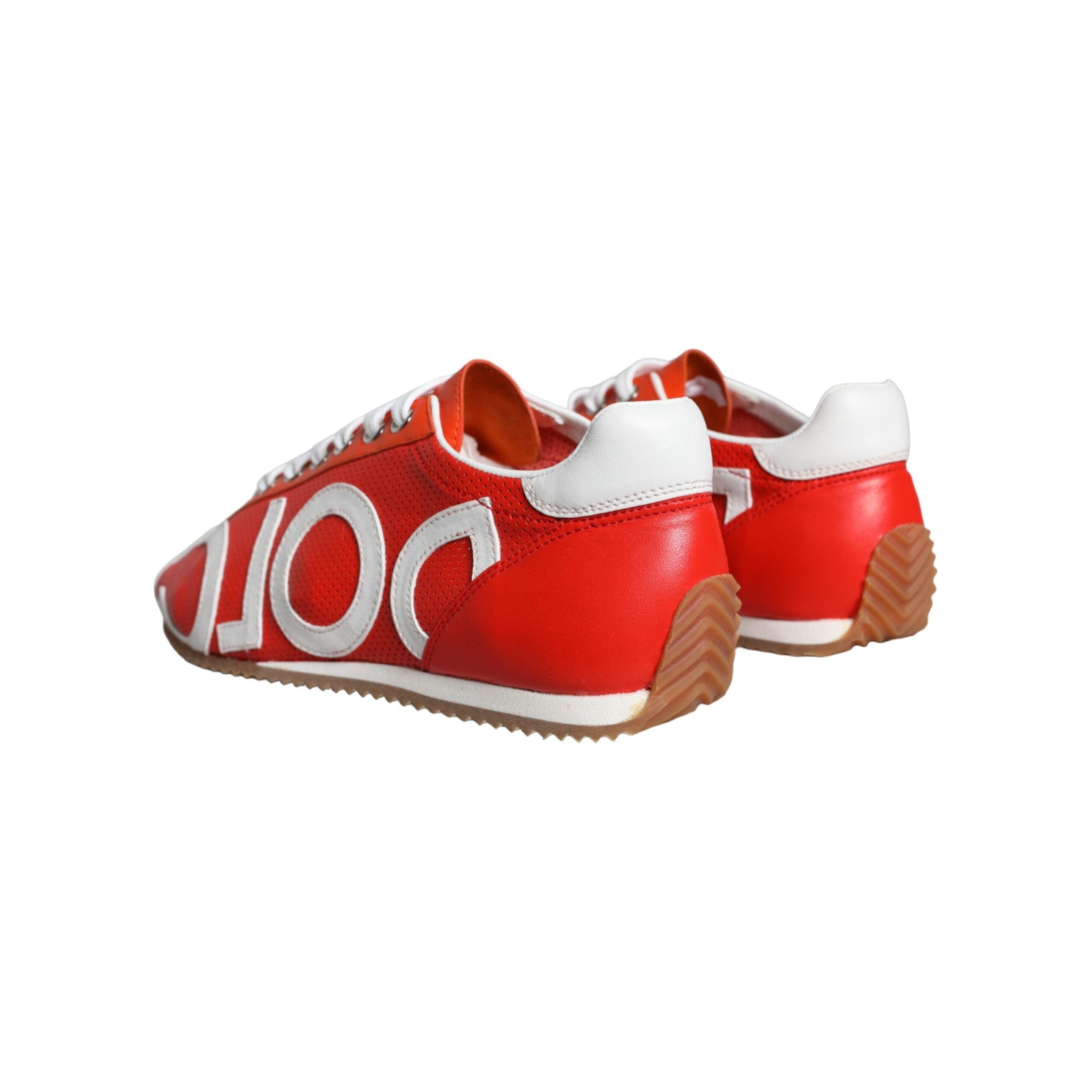 Red White Leather Logo Casual Sneakers Shoes