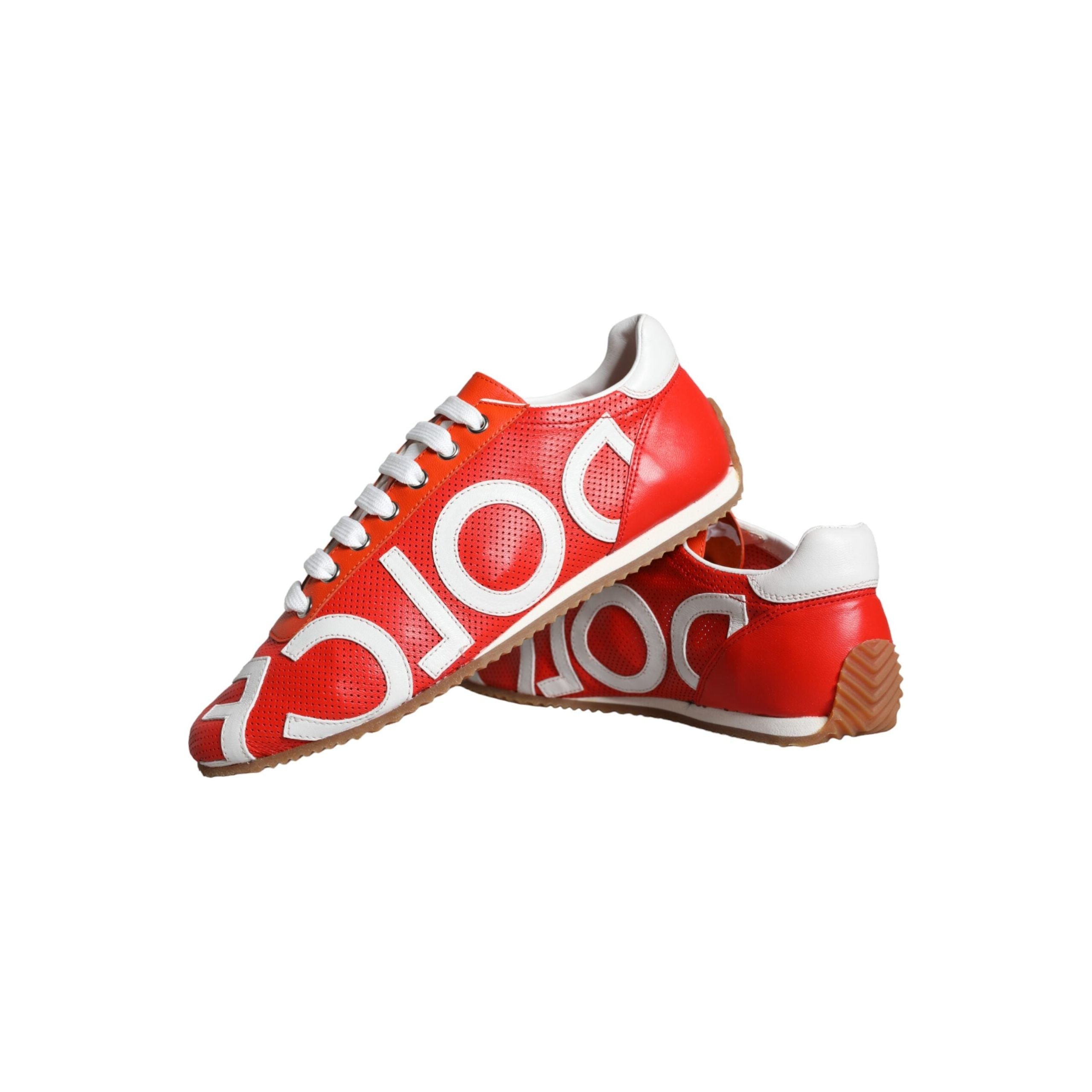 Red White Leather Logo Casual Sneakers Shoes