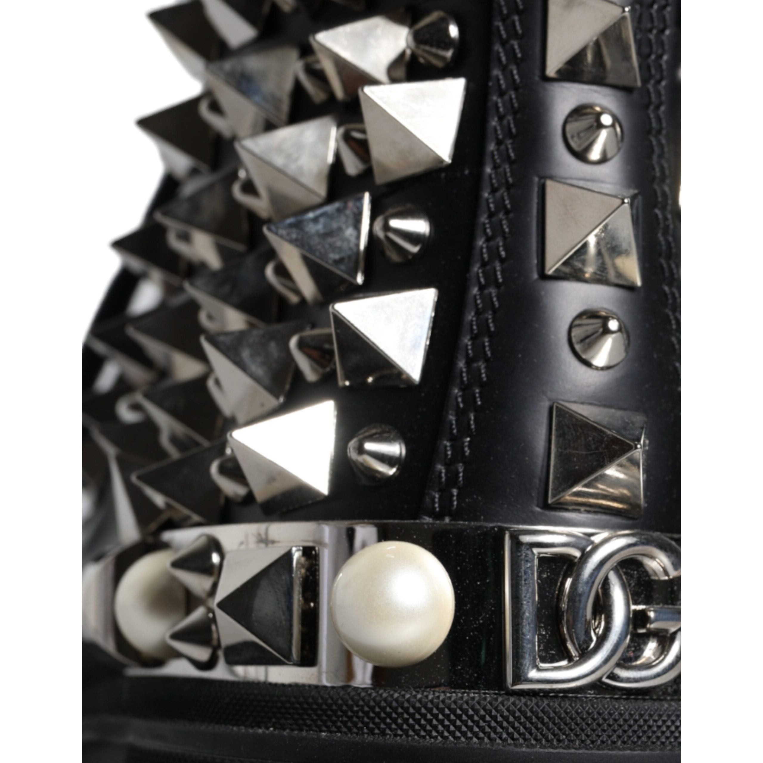 Black Leather Studs Embellished Combat Boots Shoes