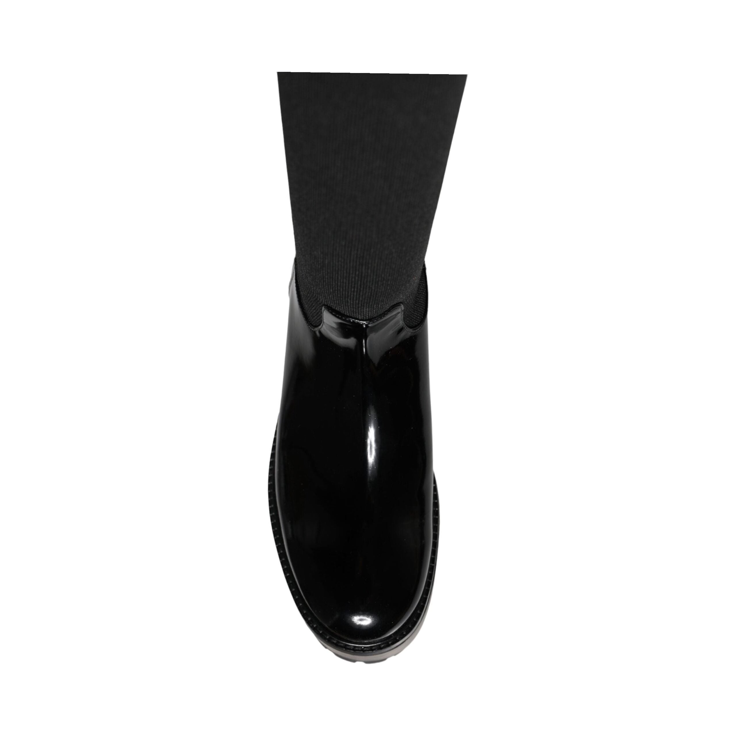 Black Leather Jersey Knee High Boots Shoes