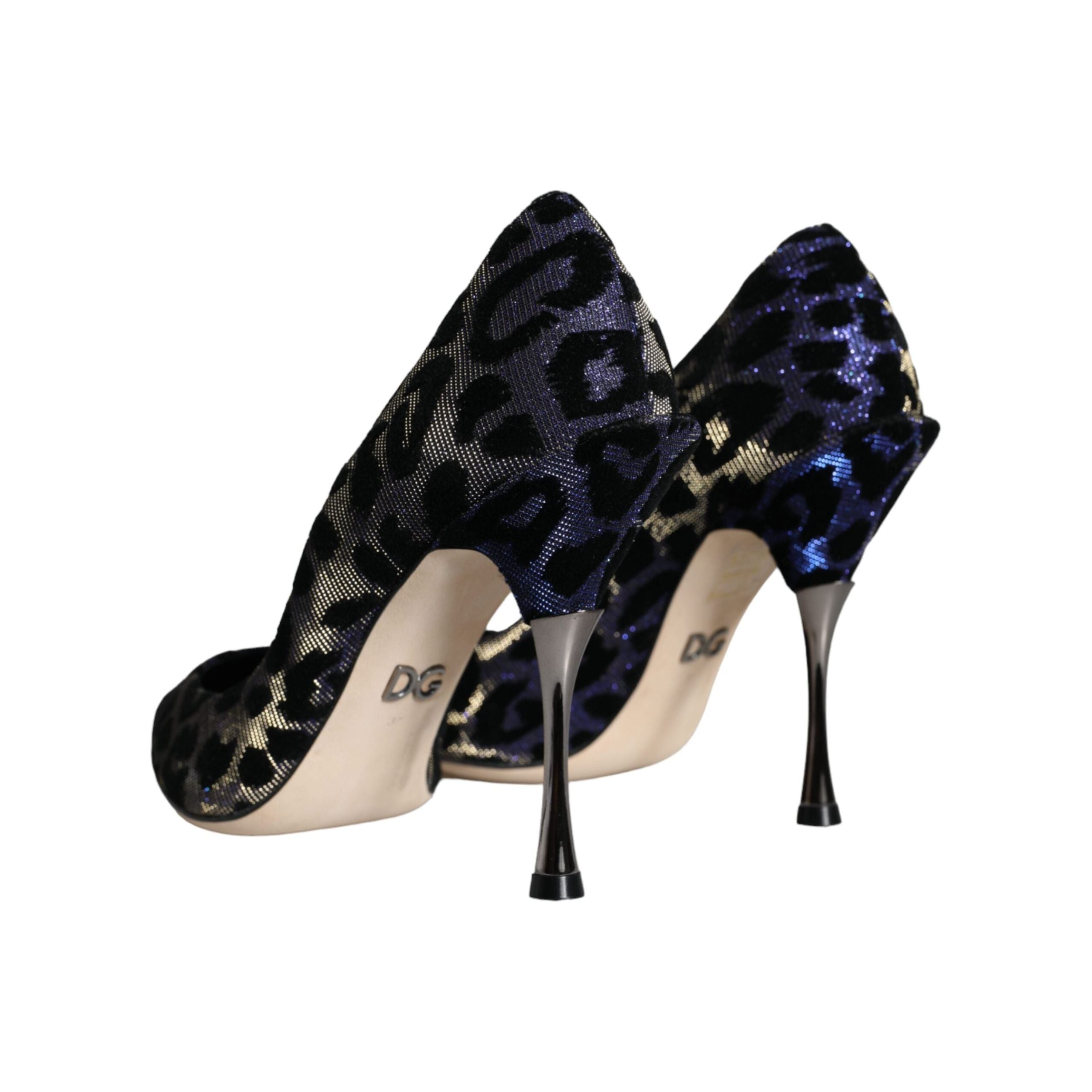 Dark Blue Leopard Lurex Heels Pumps Shoes