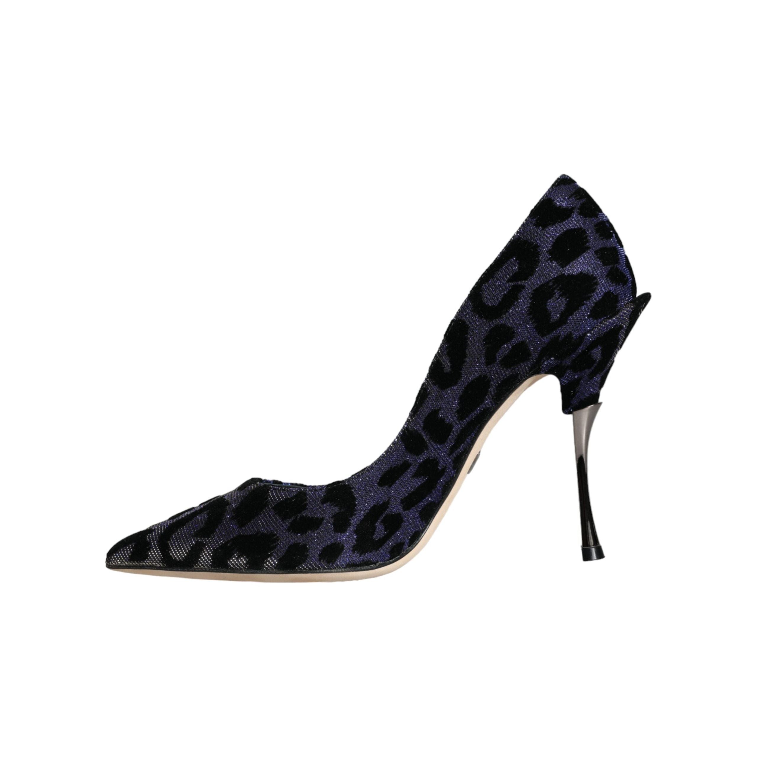 Dark Blue Leopard Lurex Heels Pumps Shoes