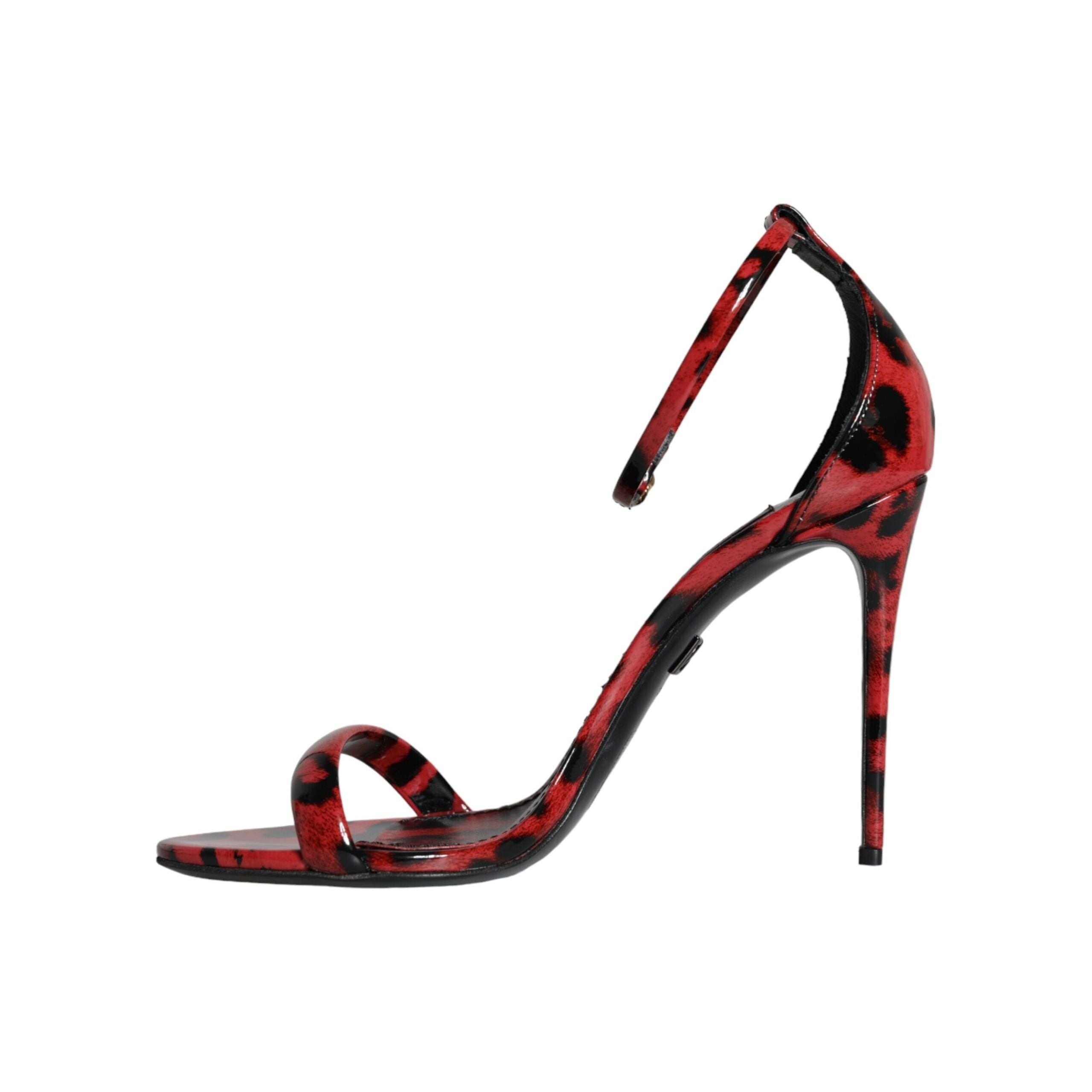 Red Leopard Leather Ankle Strap Keira Sandals Shoes