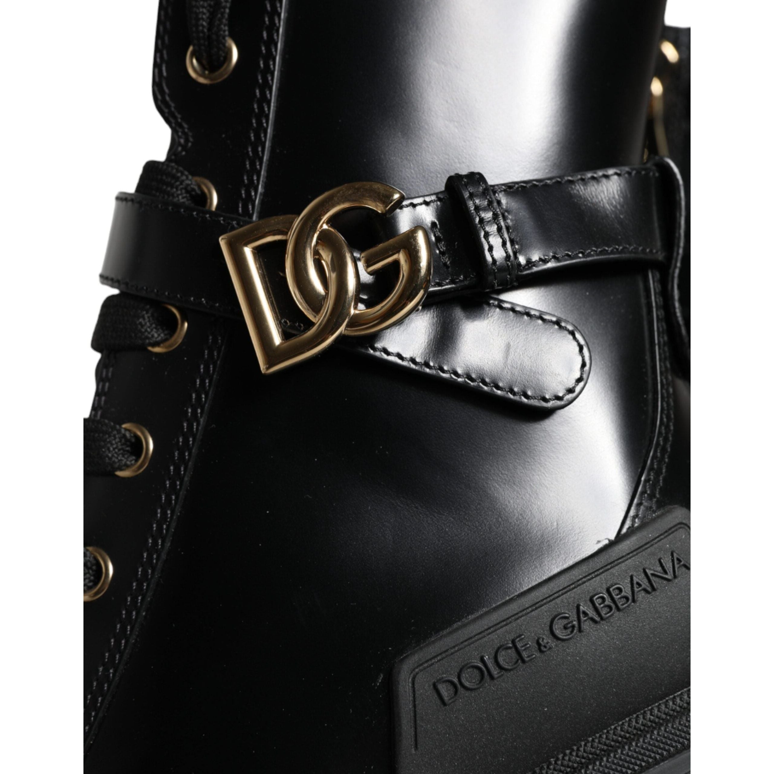 Black Calf Leather Logo Trekking Biker Boots Shoes