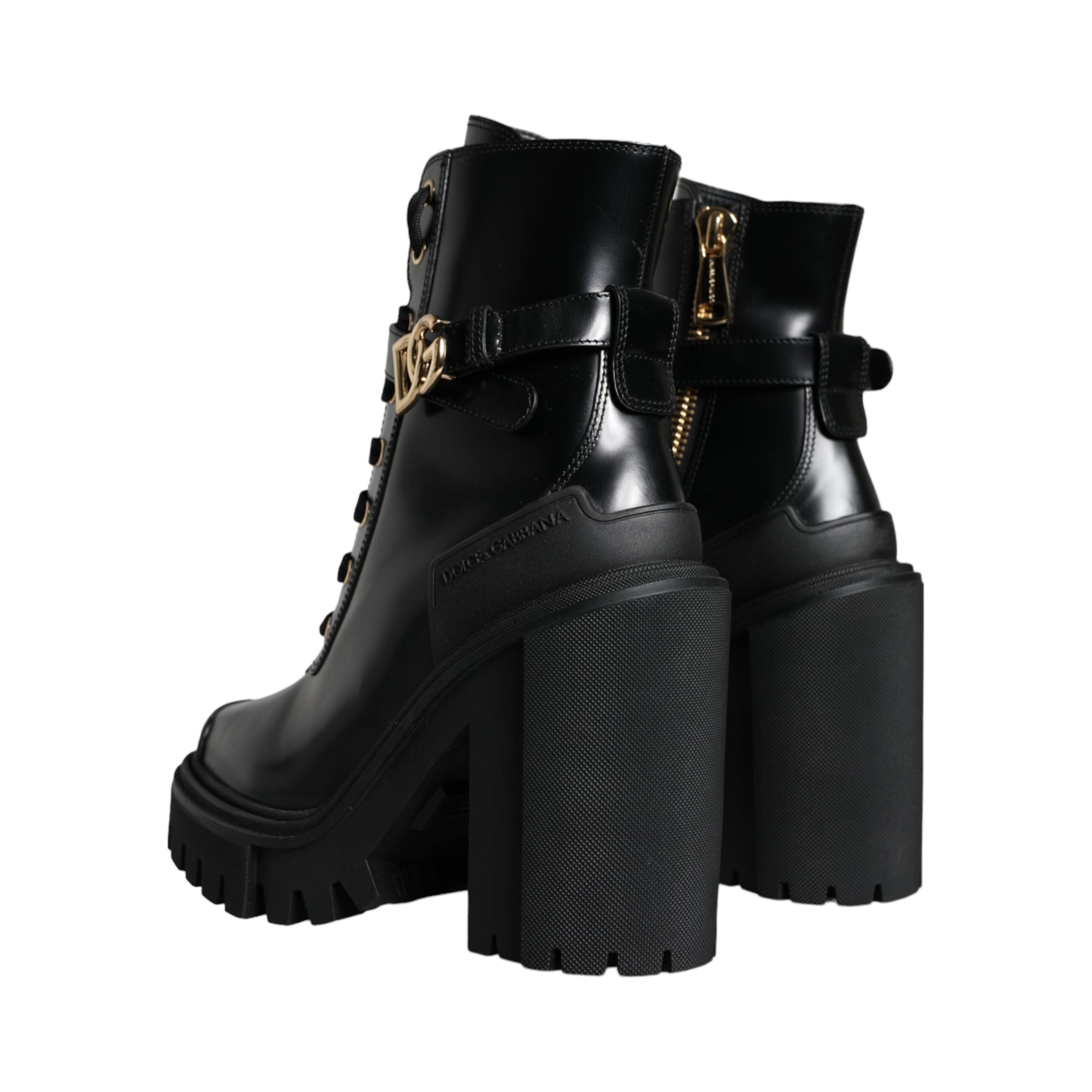 Black Calf Leather Logo Trekking Biker Boots Shoes