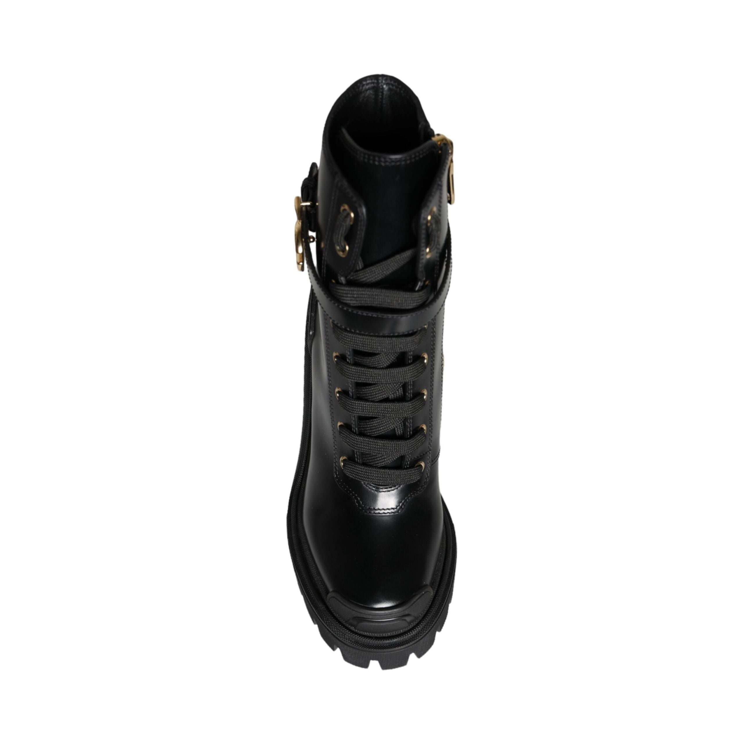 Black Calf Leather Logo Trekking Biker Boots Shoes