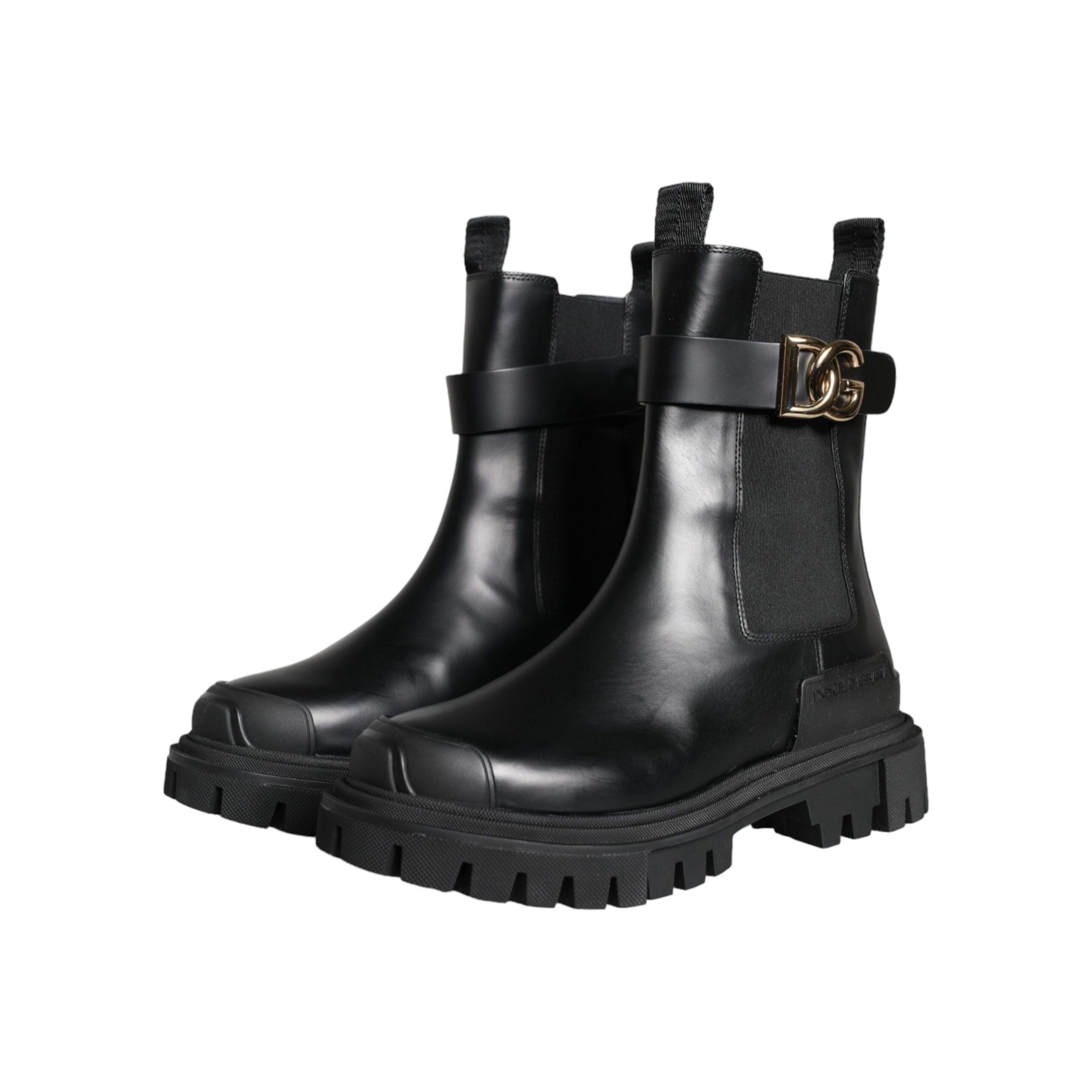 Black Leather Combat Mid Calf Boots Shoes