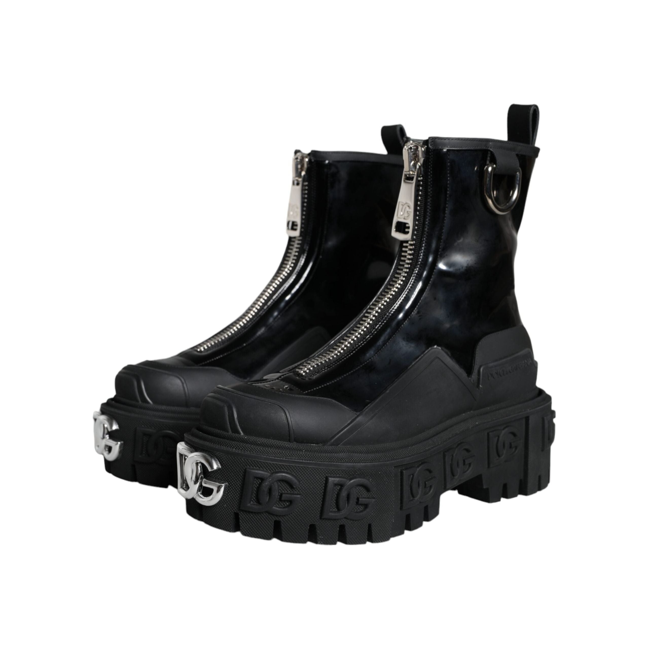 Black Leather Rubber Logo Ankle Boots Shoes