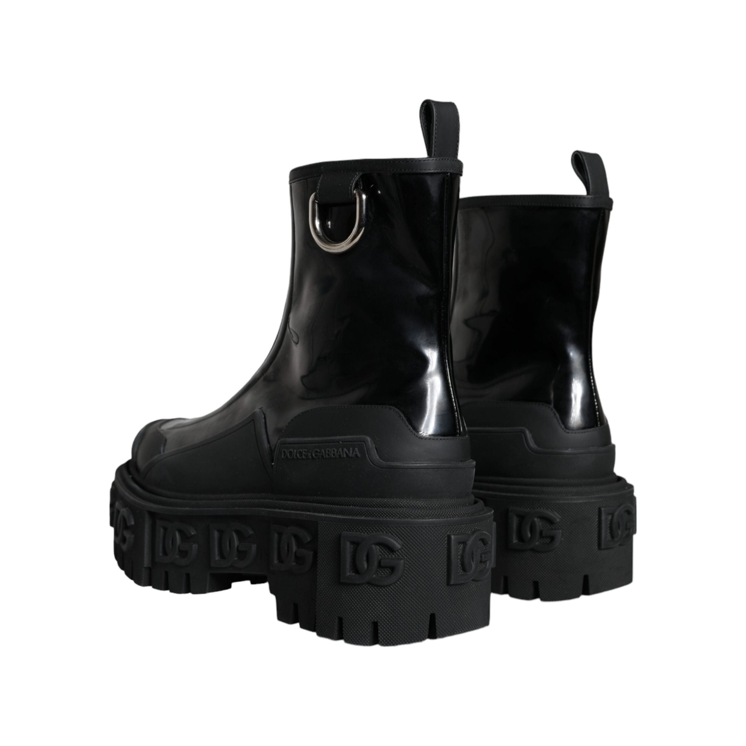 Black Leather Rubber Logo Ankle Boots Shoes