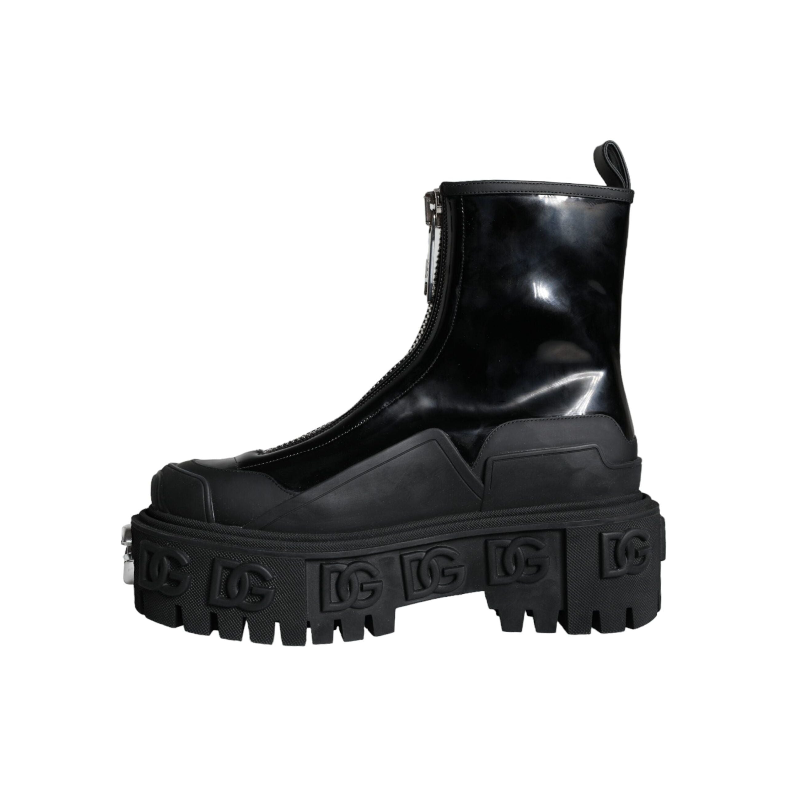 Black Leather Rubber Logo Ankle Boots Shoes