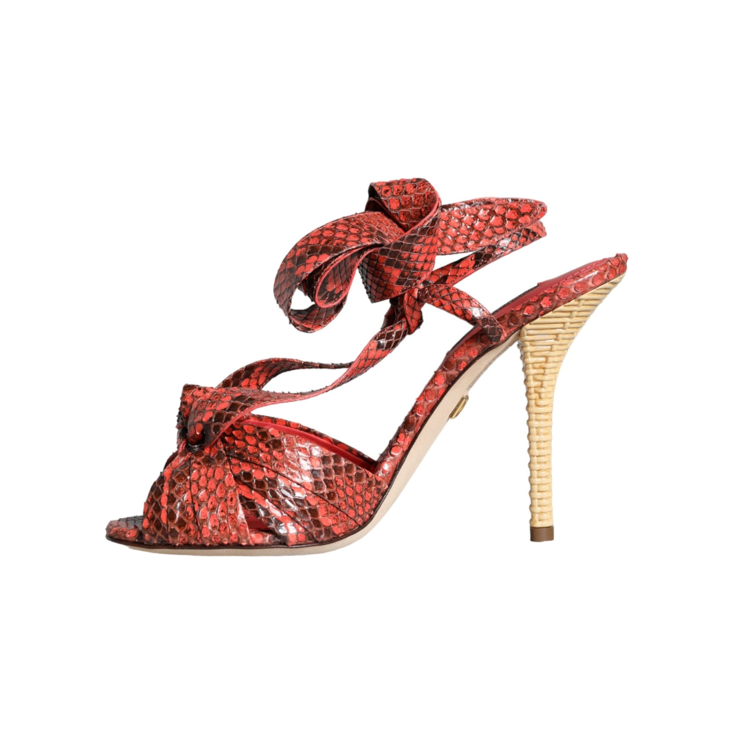 Coral Exotic Leather Heels Sandals Shoes