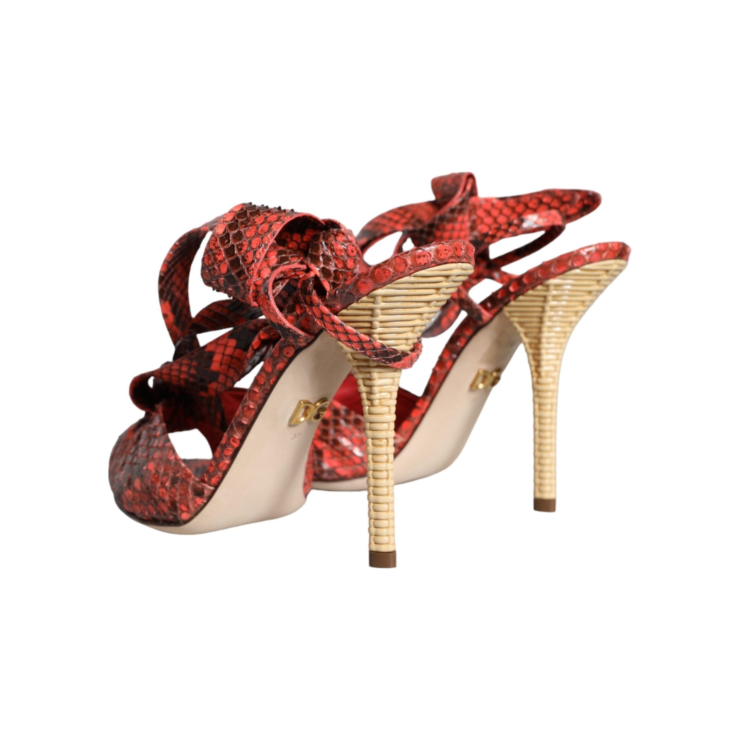 Coral Exotic Leather Heels Sandals Shoes