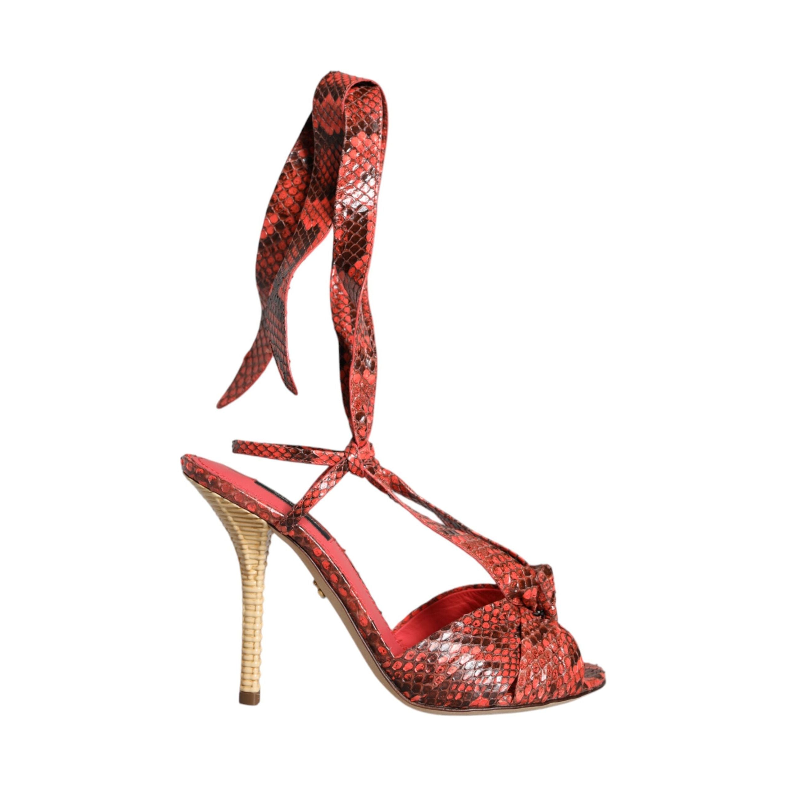 Coral Exotic Leather Heels Sandals Shoes