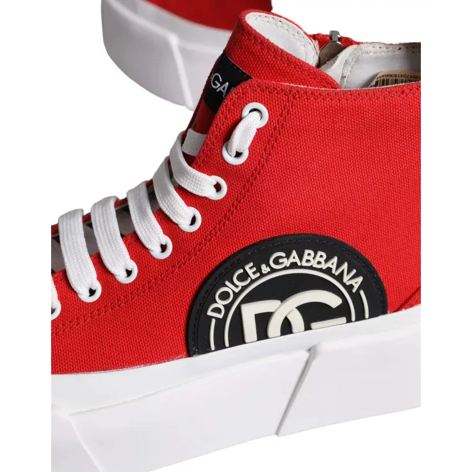 Red White Canvas Logo Sneakers Boots Shoes