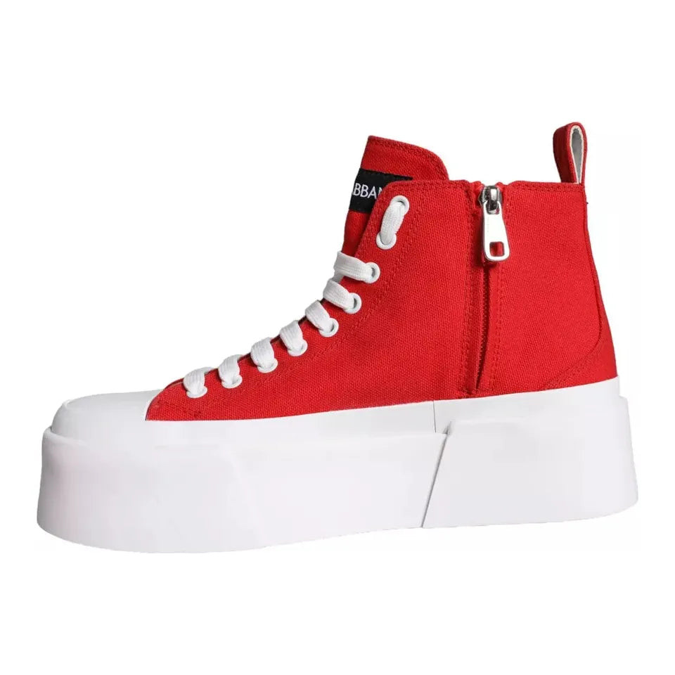 Red White Canvas Logo Sneakers Boots Shoes