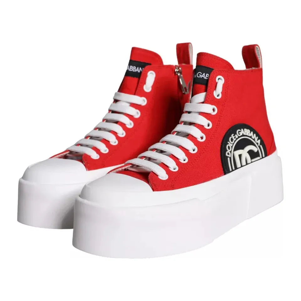 Red White Canvas Logo Sneakers Boots Shoes