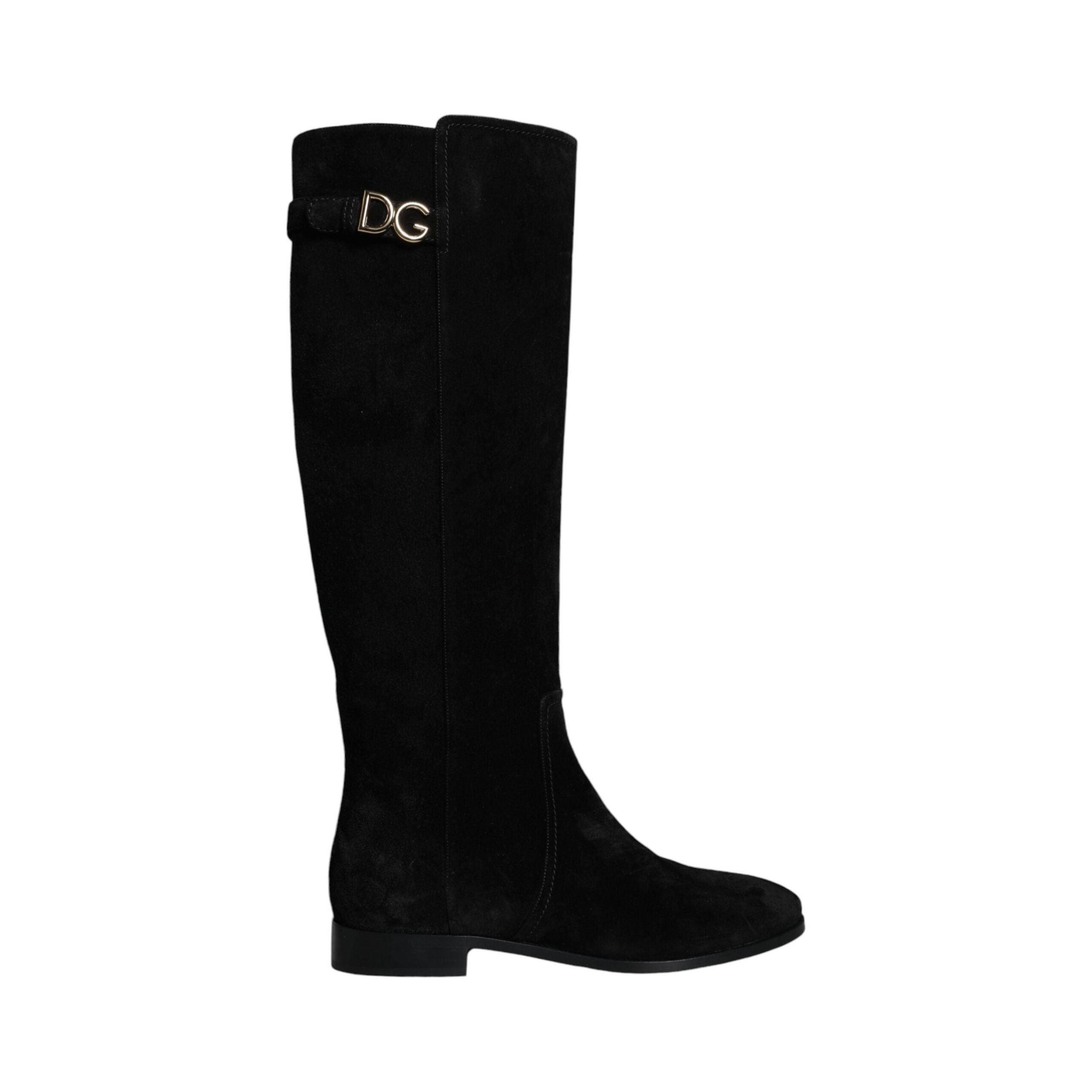 Black Suede Leather Knee High Boots Shoes