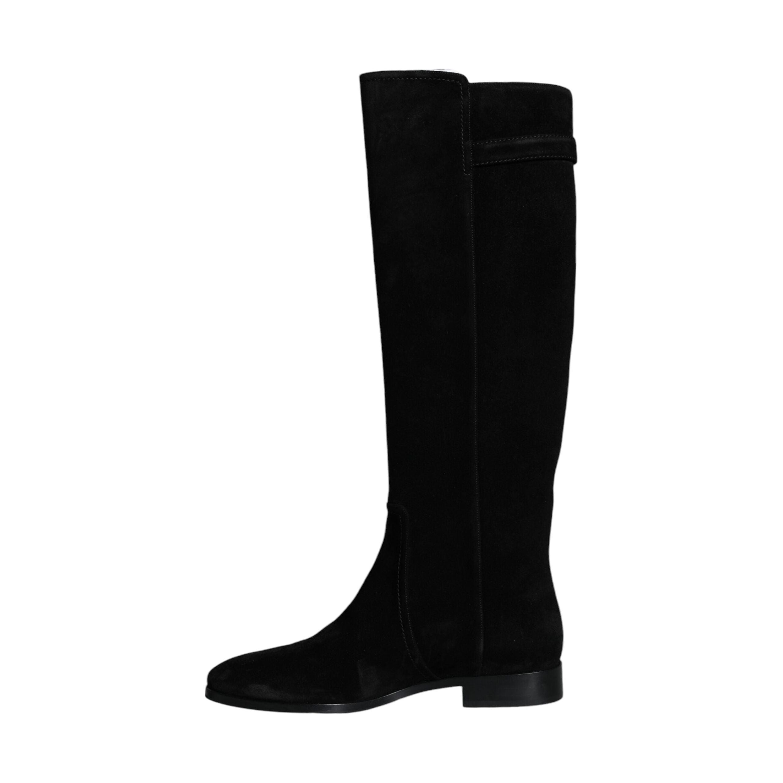 Black Suede Leather Knee High Boots Shoes