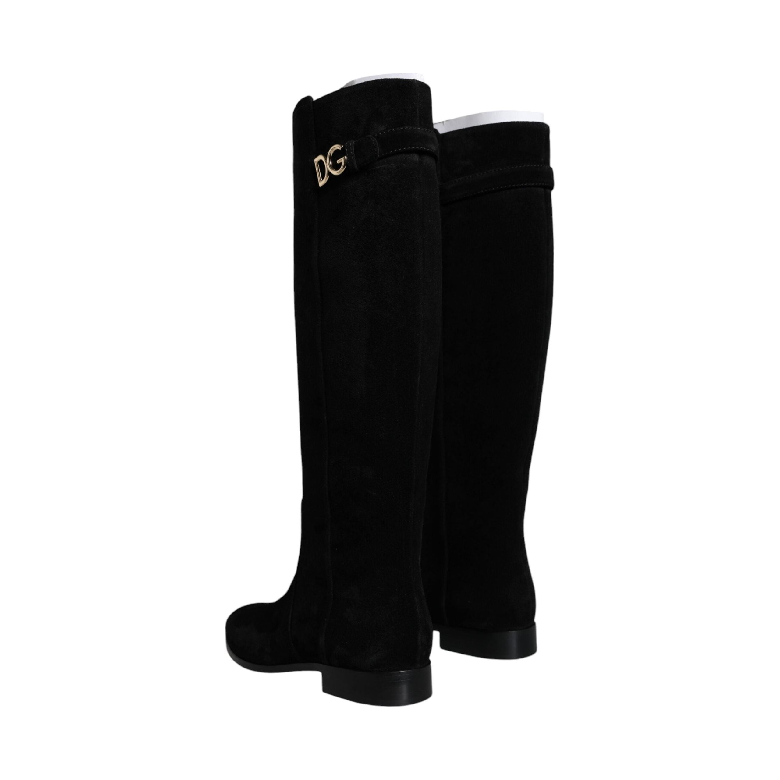 Black Suede Leather Knee High Boots Shoes