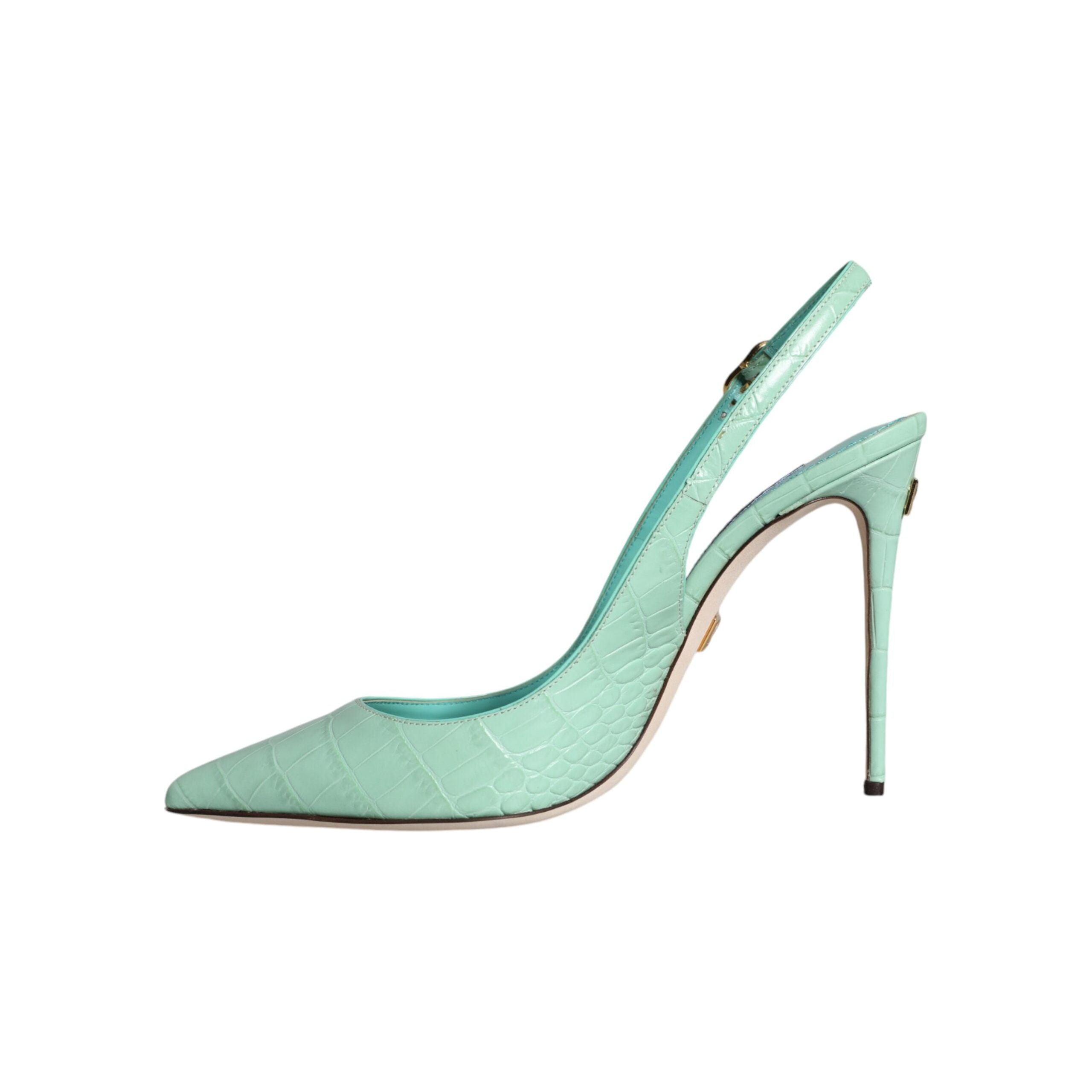 Mint Green Leather Heels Slingback Pumps Shoes