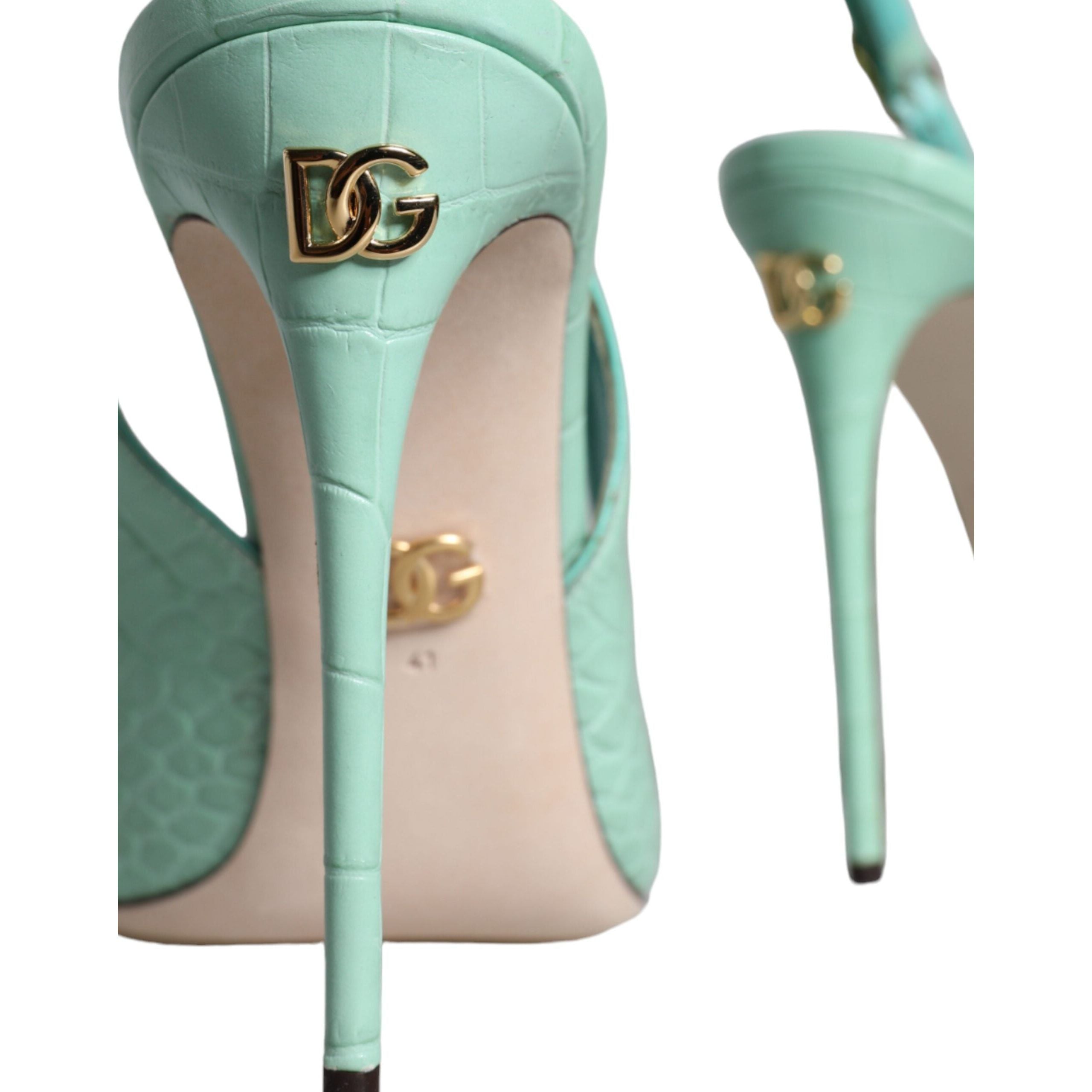 Mint Green Leather Heels Slingback Pumps Shoes