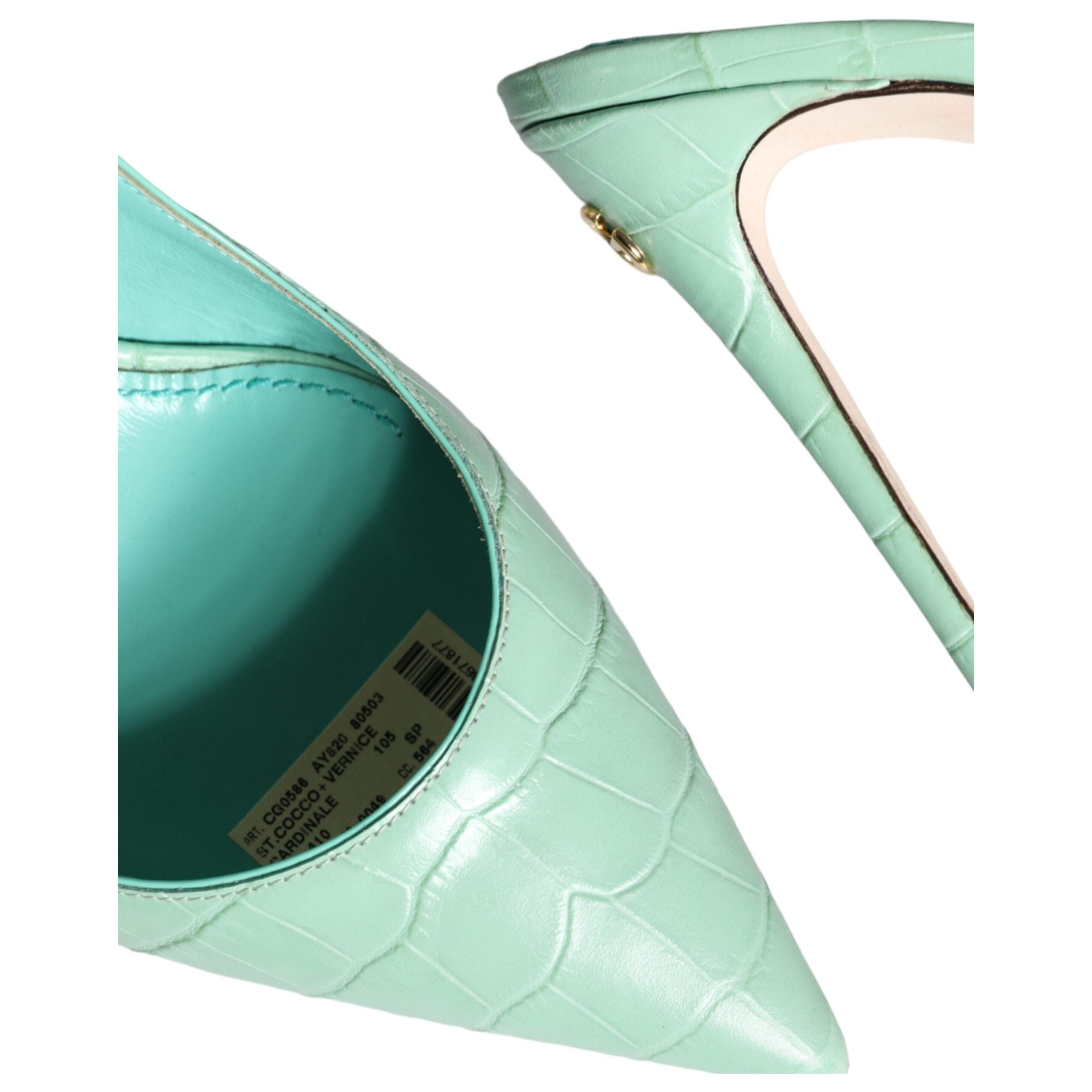 Mint Green Leather Heels Slingback Pumps Shoes