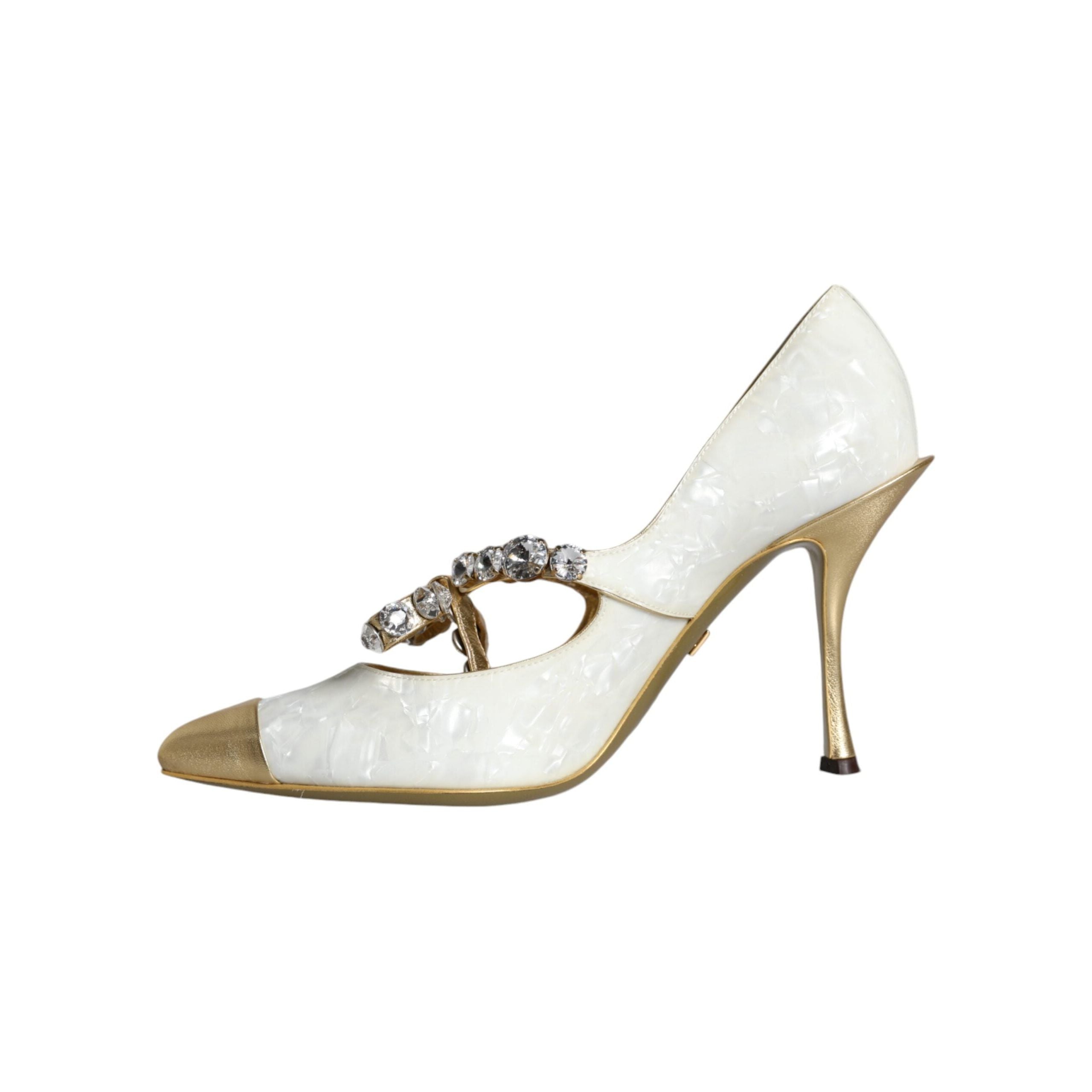 White Mary Jane Crystal Bow Pearl Pumps Shoes