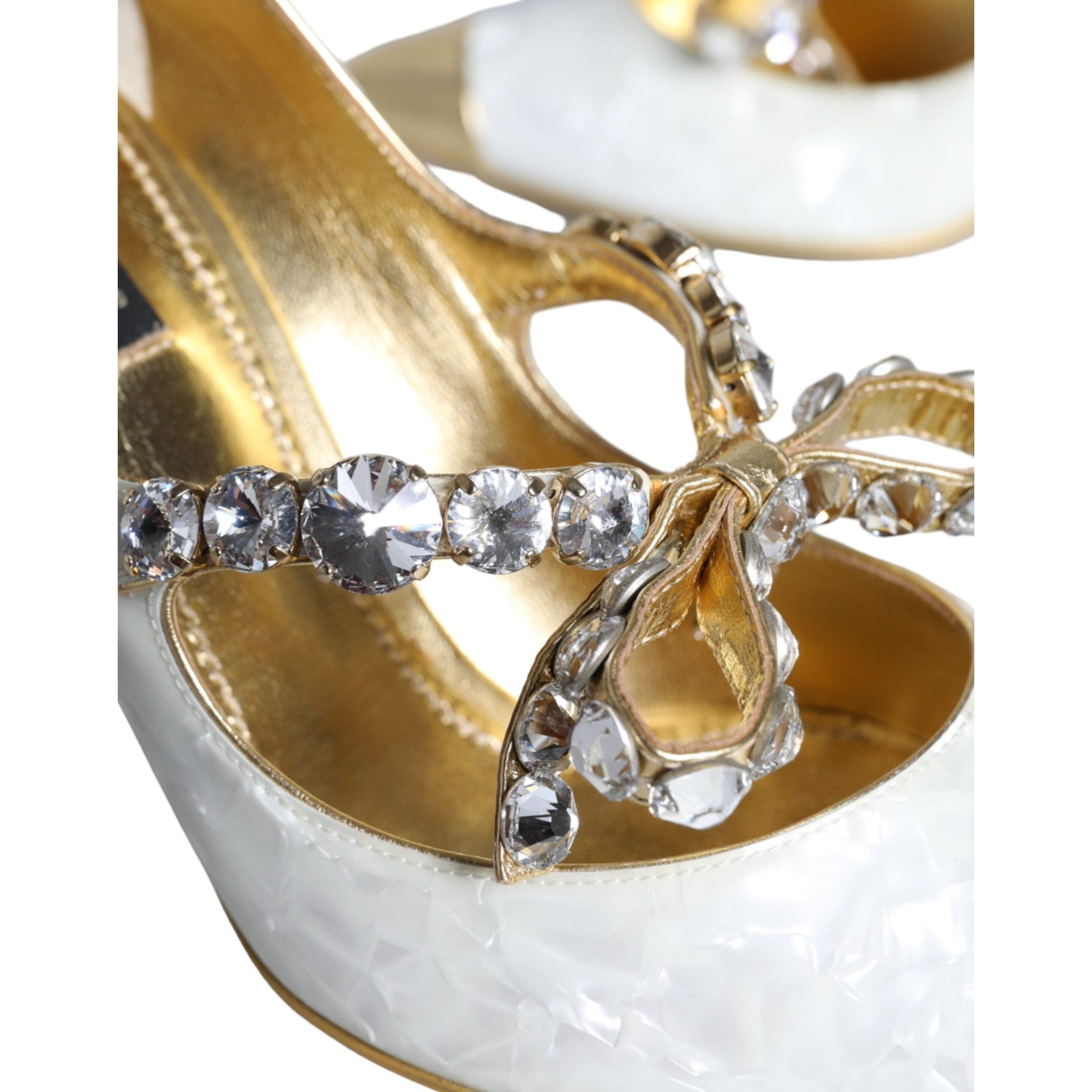 White Mary Jane Crystal Bow Pearl Pumps Shoes