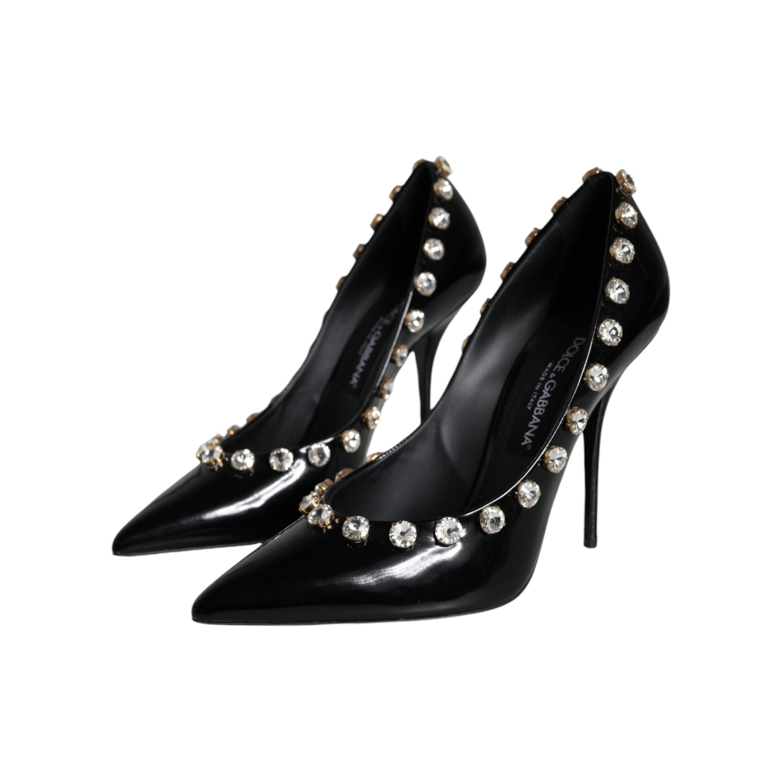 Black Crystals Leather High Heels Pumps Shoes