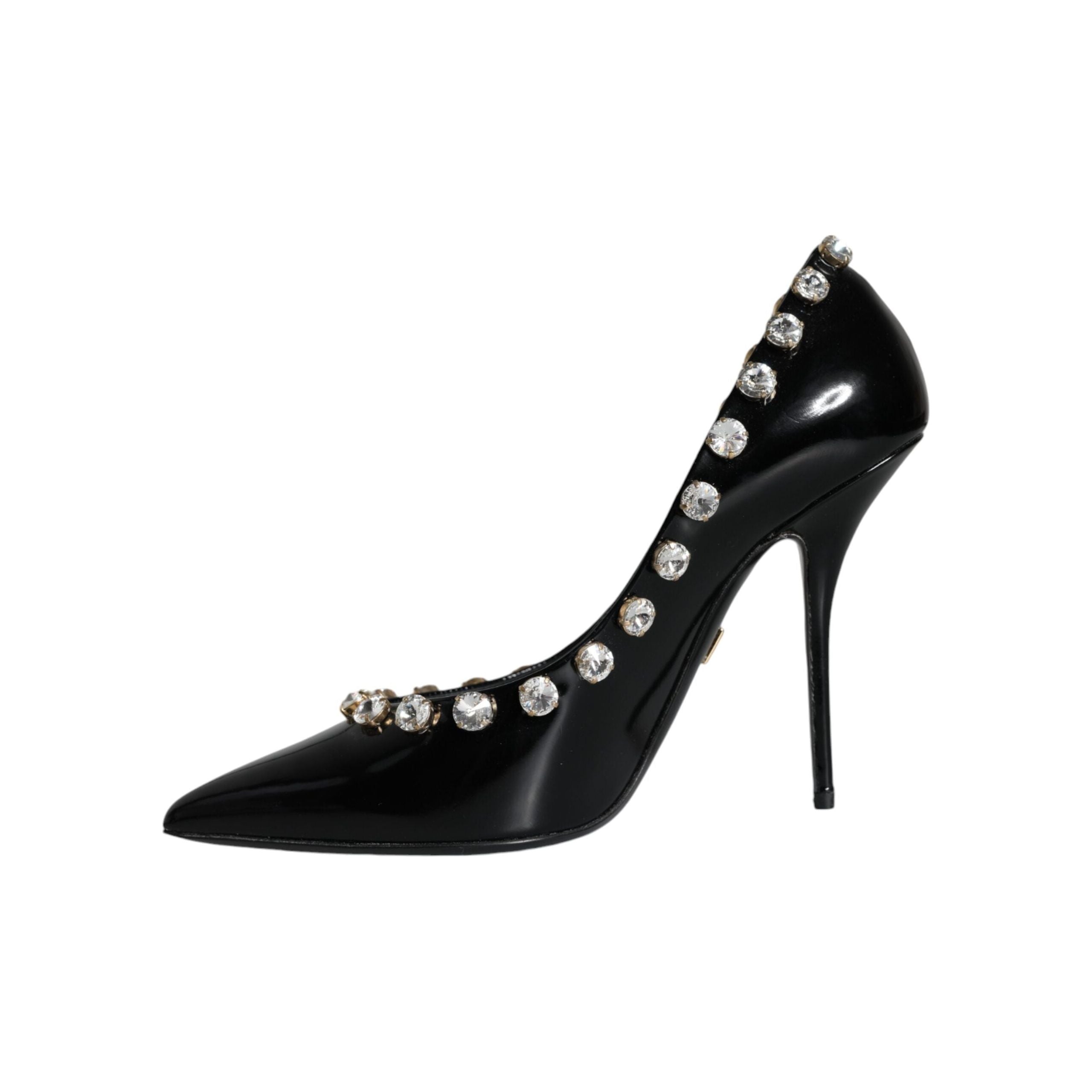 Black Crystals Leather High Heels Pumps Shoes