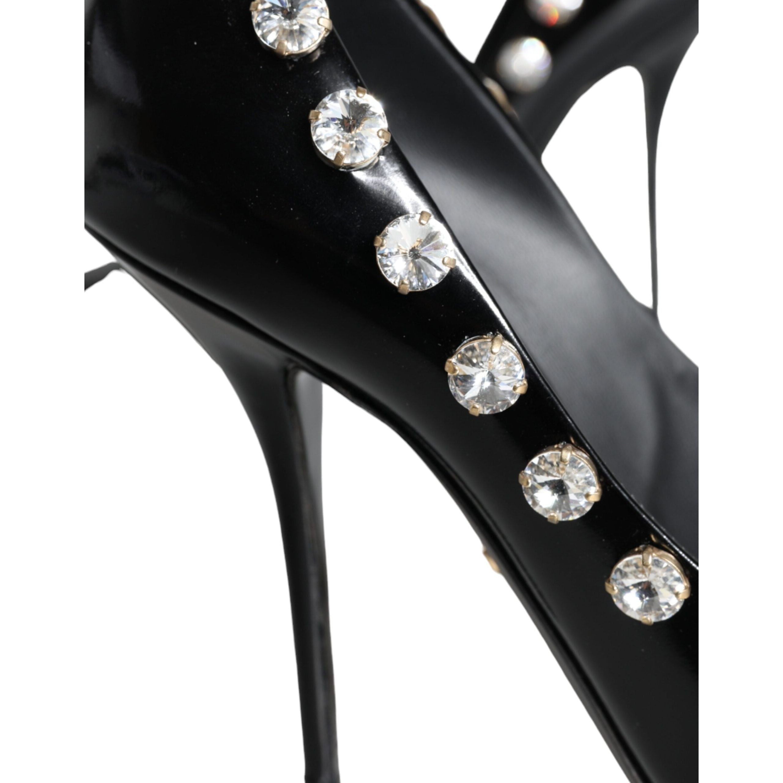 Black Crystals Leather High Heels Pumps Shoes