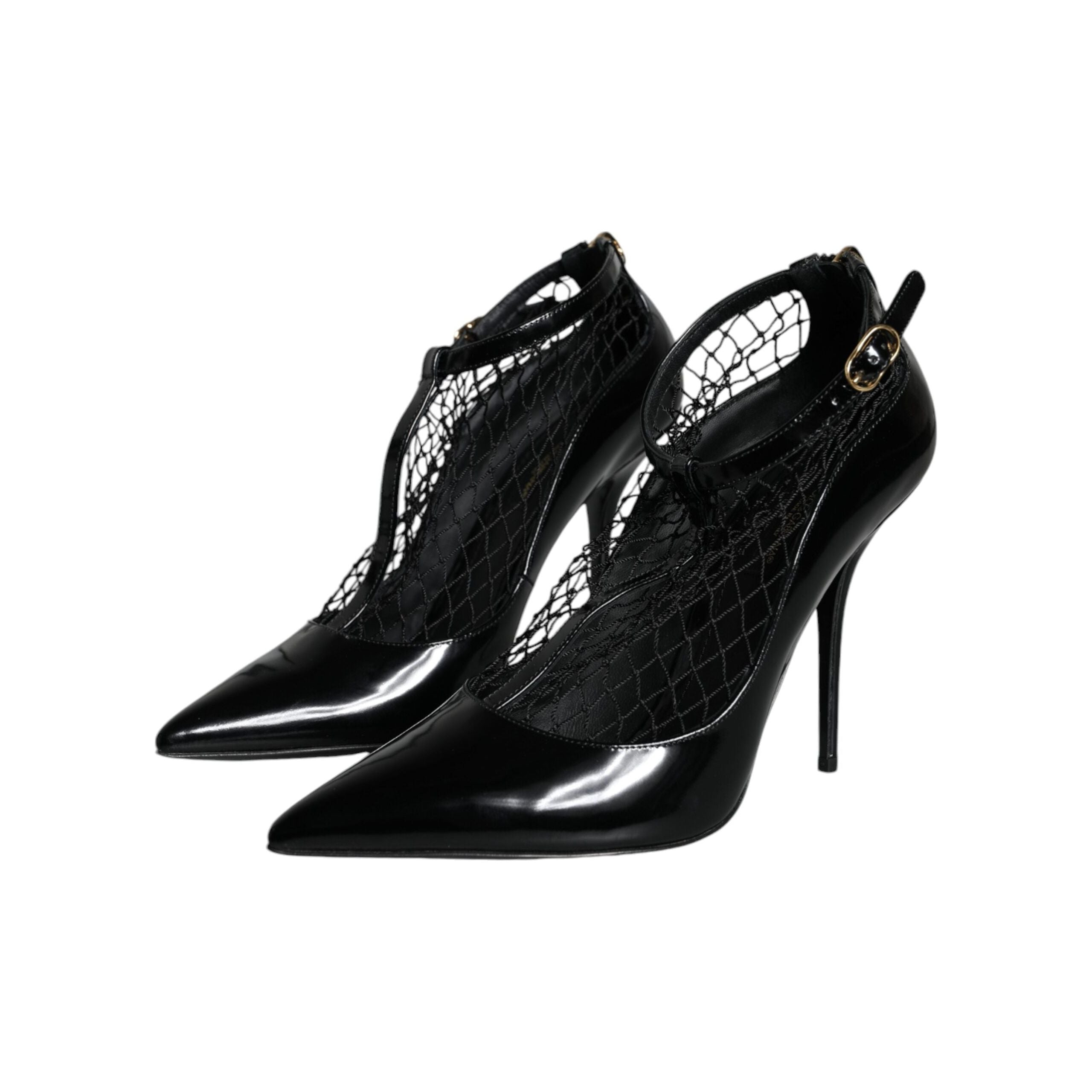 Black Mesh Patent Leather Heels Pumps Shoes