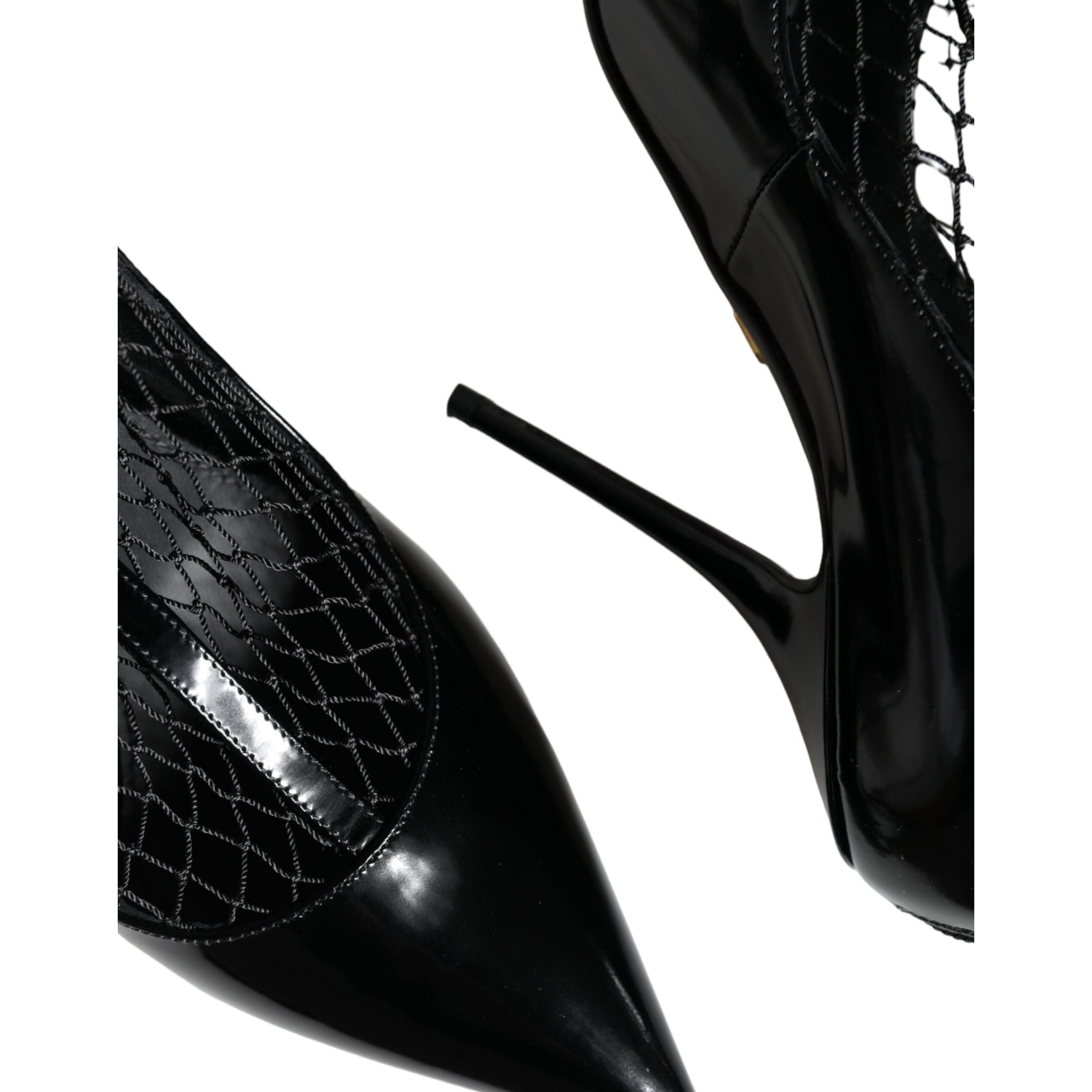 Black Mesh Patent Leather Heels Pumps Shoes