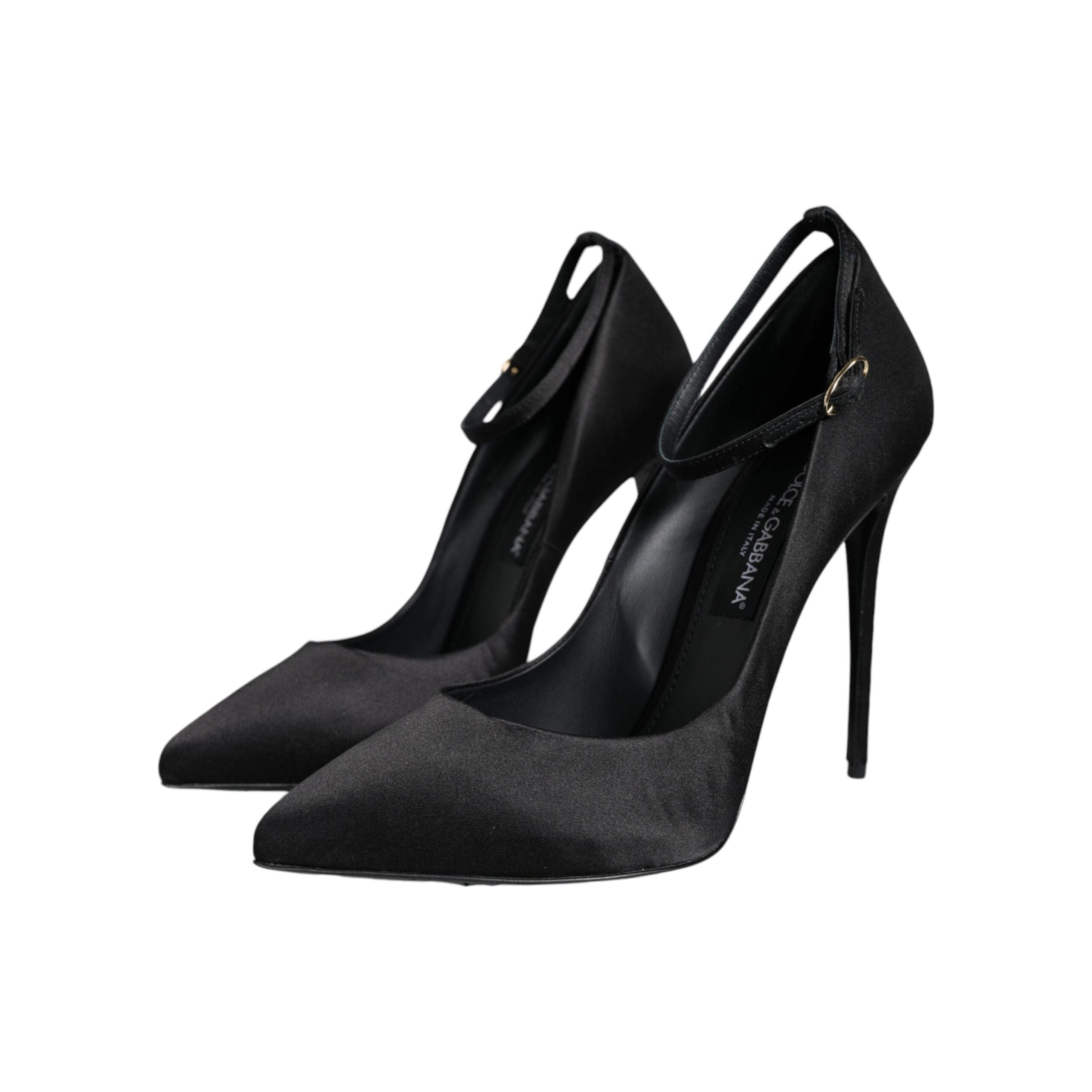 Black Satin Ankle Strap Heels Pumps Shoes