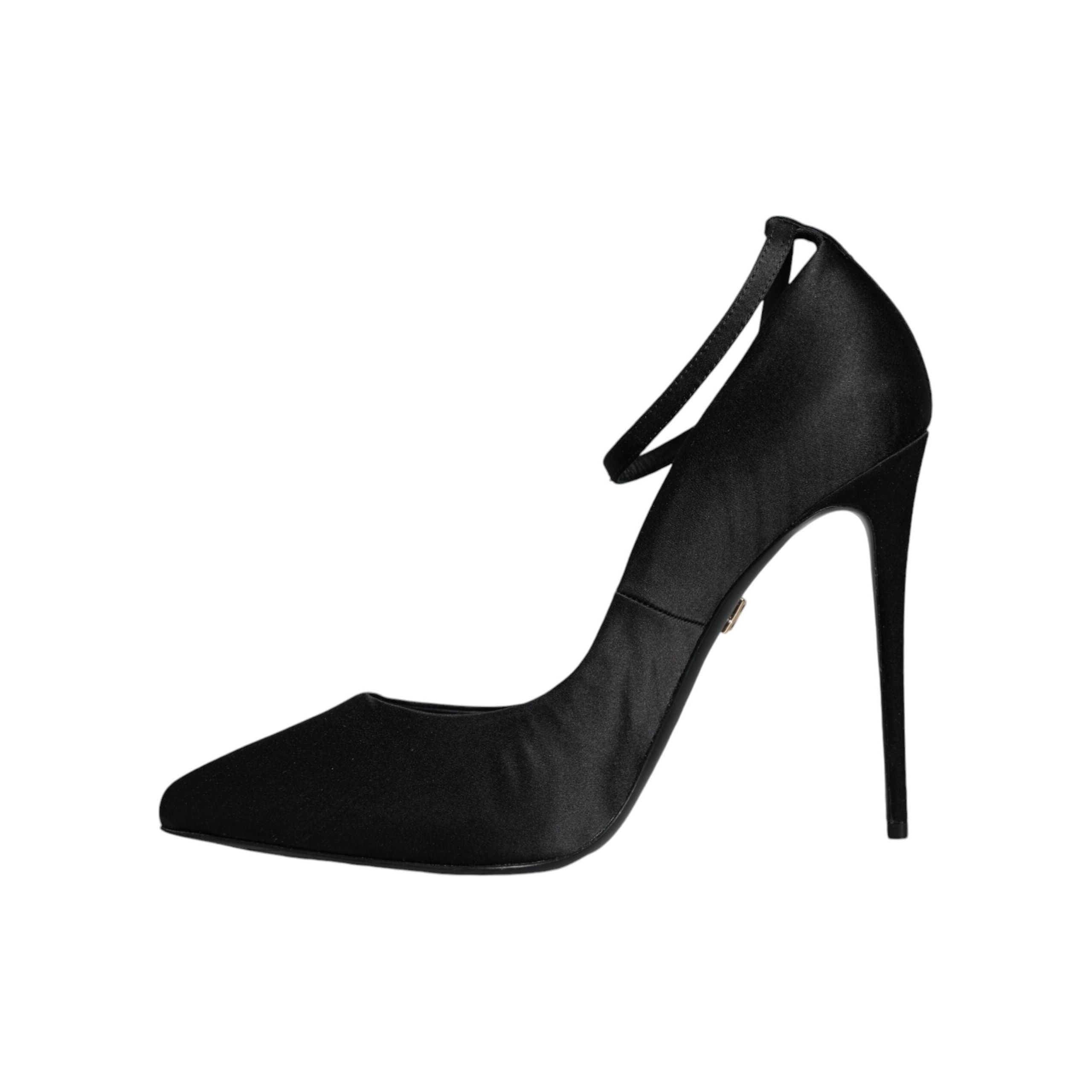 Black Satin Ankle Strap Heels Pumps Shoes