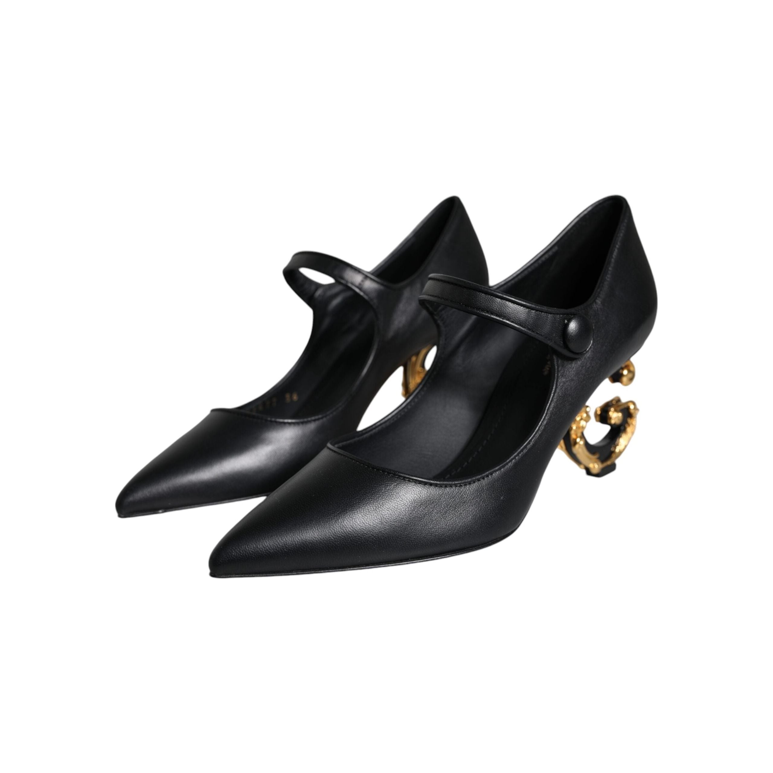 Black Leather Logo Heels Mary Janes Pumps Shoes