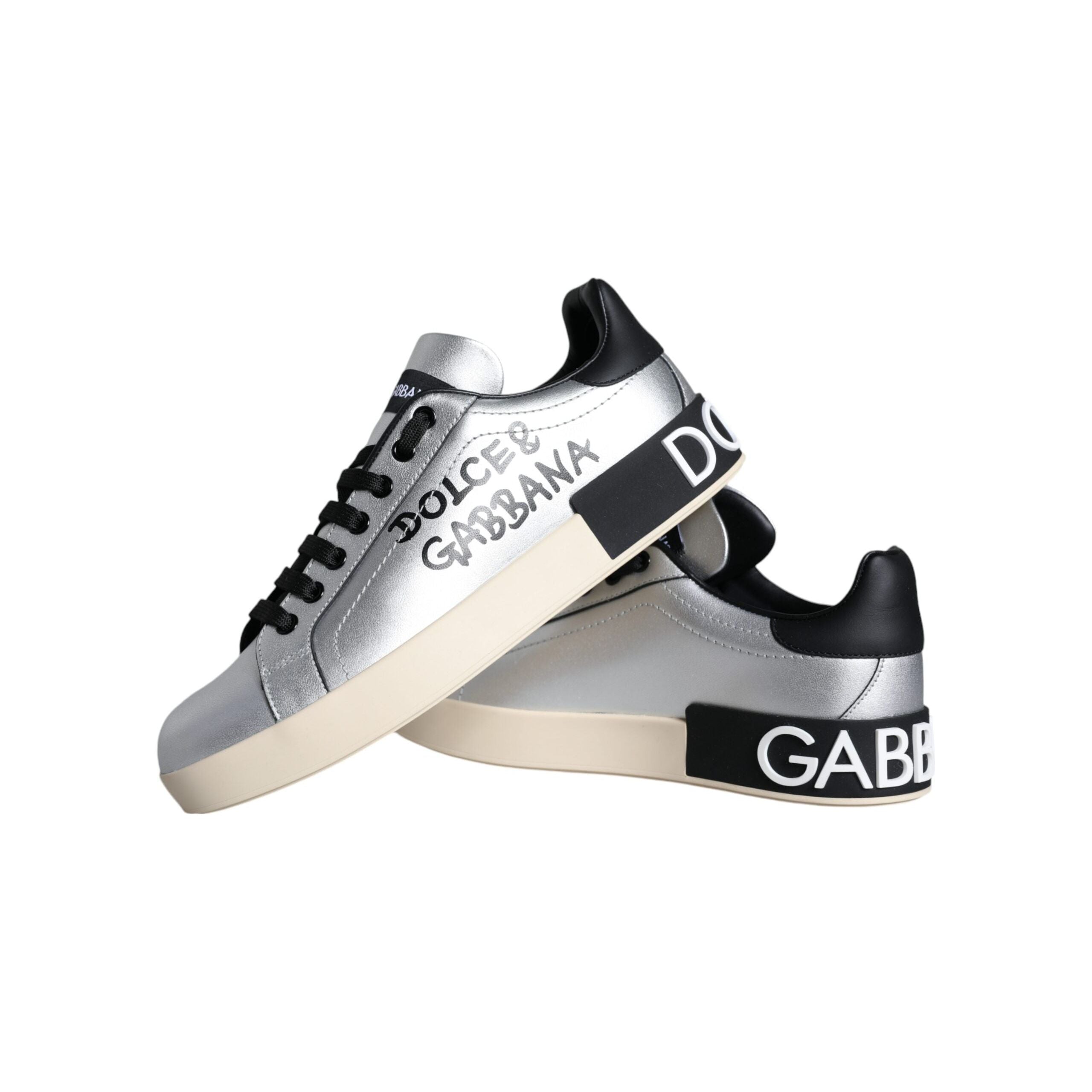 Silver Portofino Calf Leather Sneakers Shoes