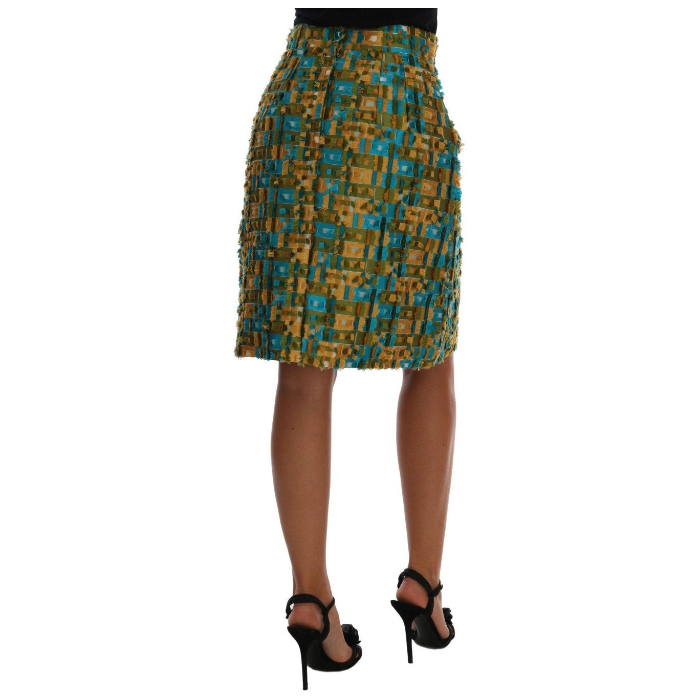 Elegant Green Jacquard High Waist Skirt