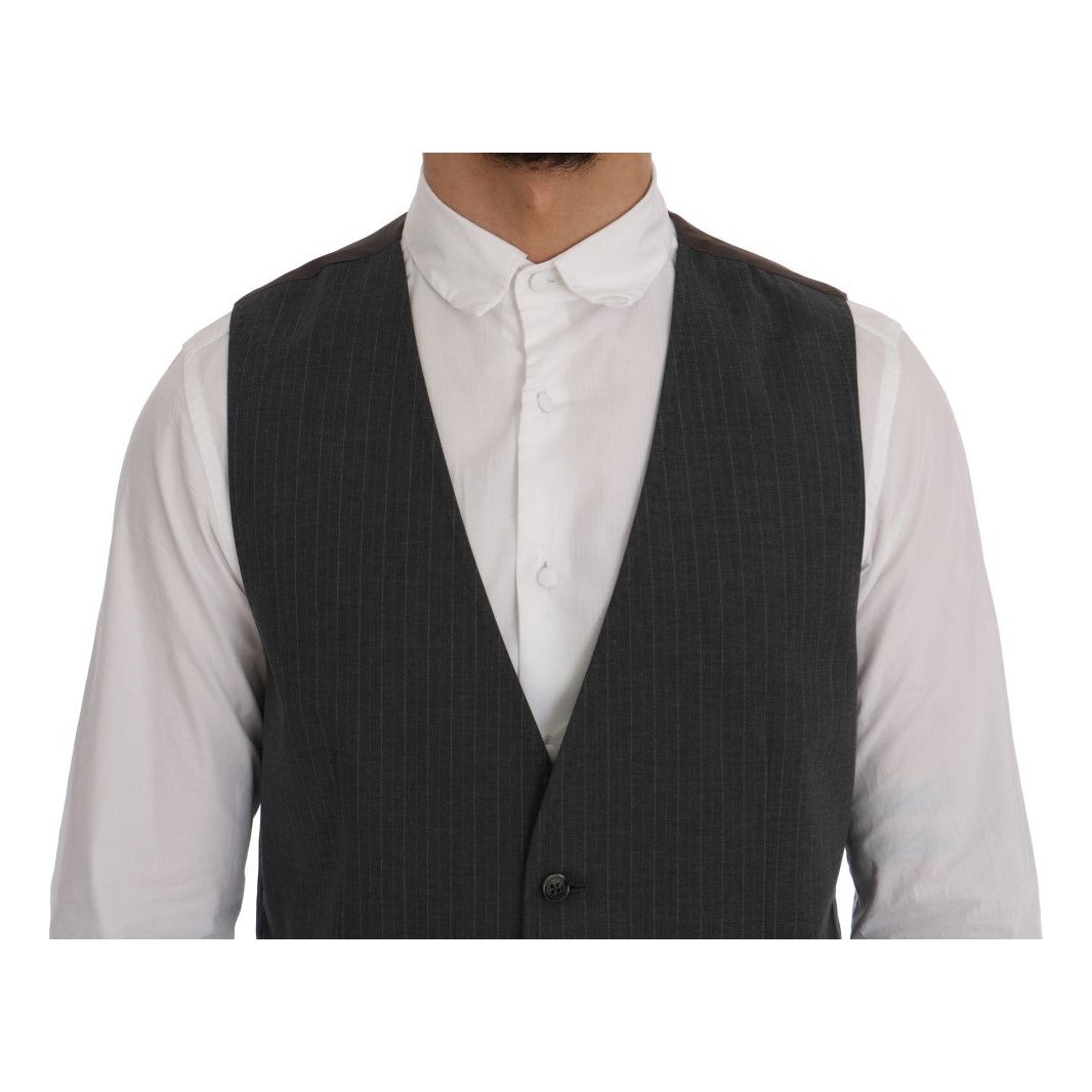 Elegant Striped Gray Waistcoat Vest