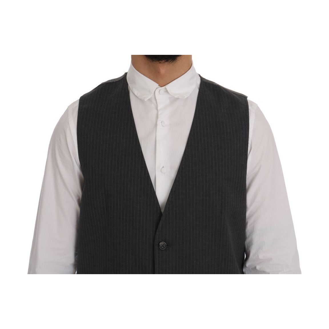 Elegant Gray Striped Waistcoat Vest