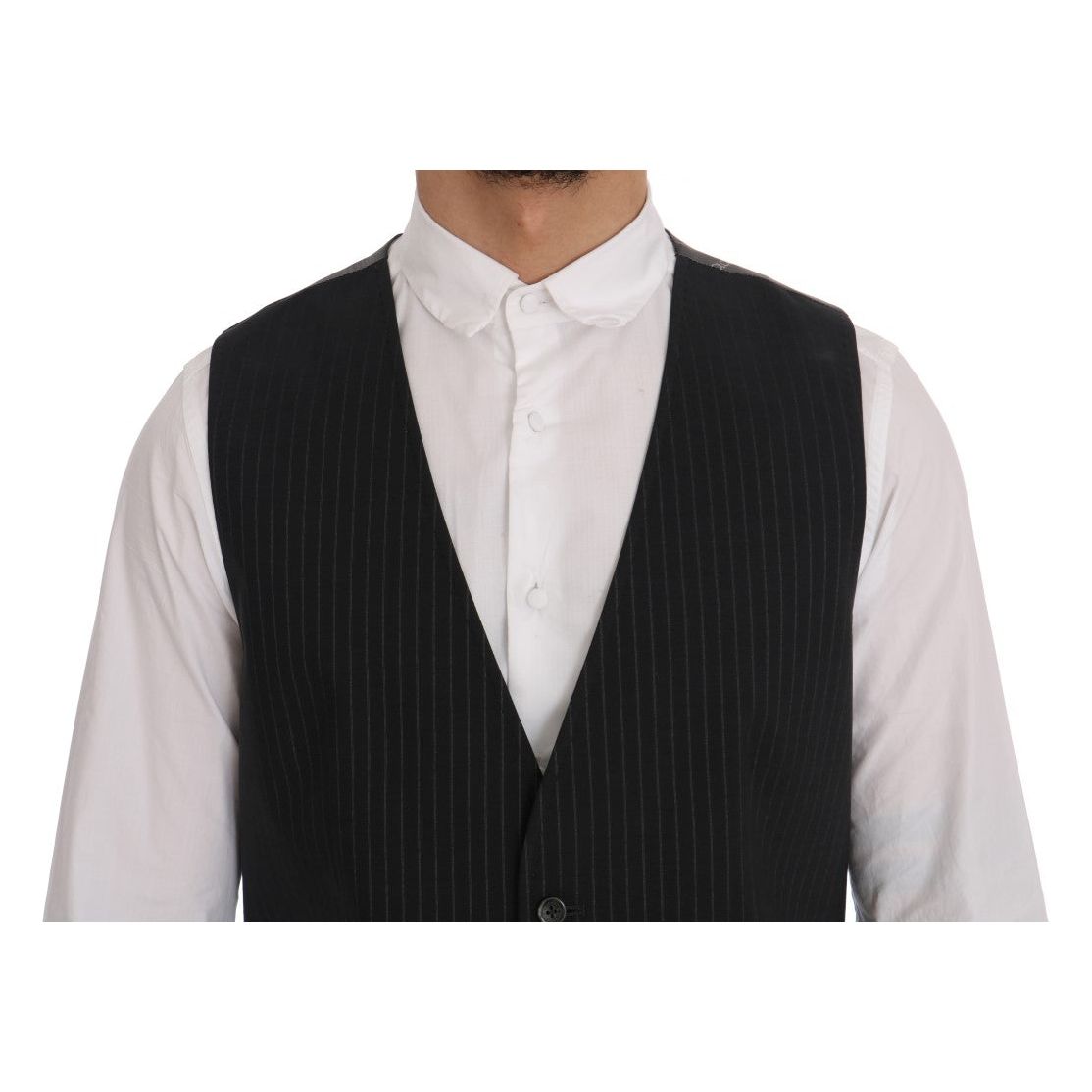 Elegant Striped Gray Waistcoat Vest