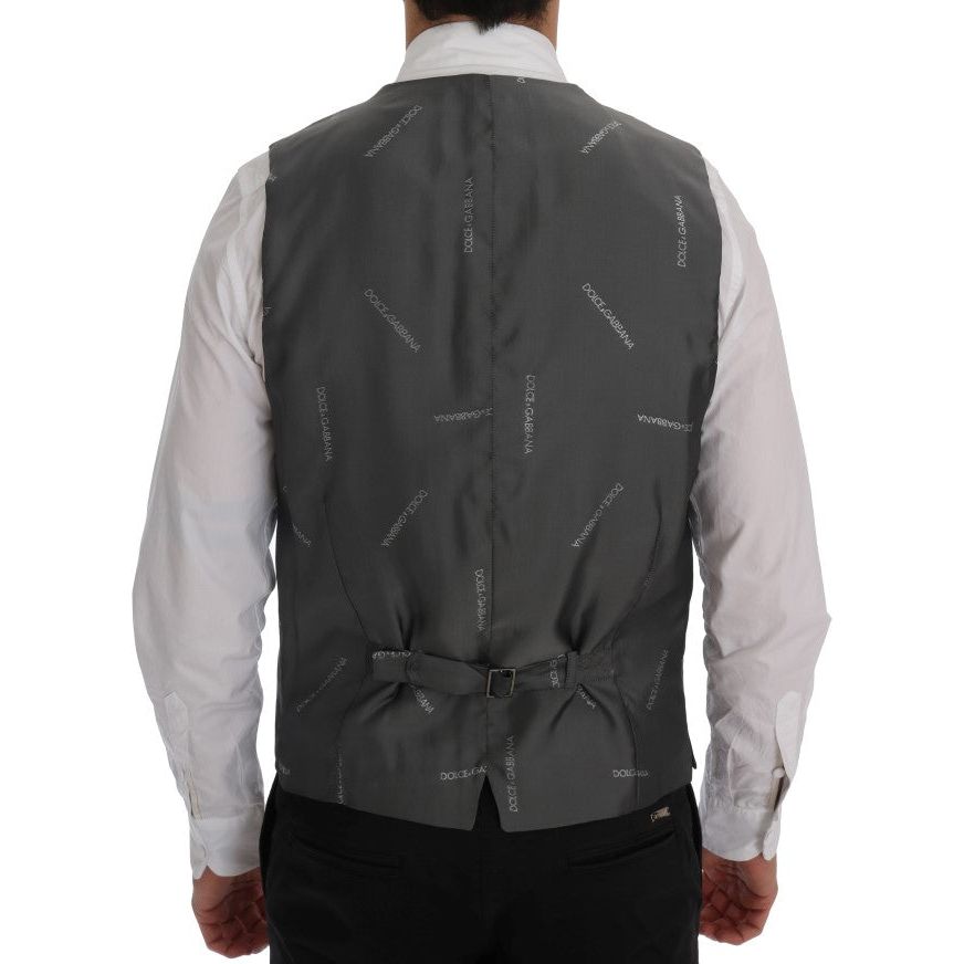 Sleek Gray Single-Breasted Waistcoat Vest