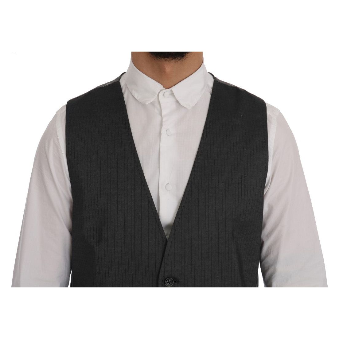 Sleek Gray Single-Breasted Waistcoat Vest