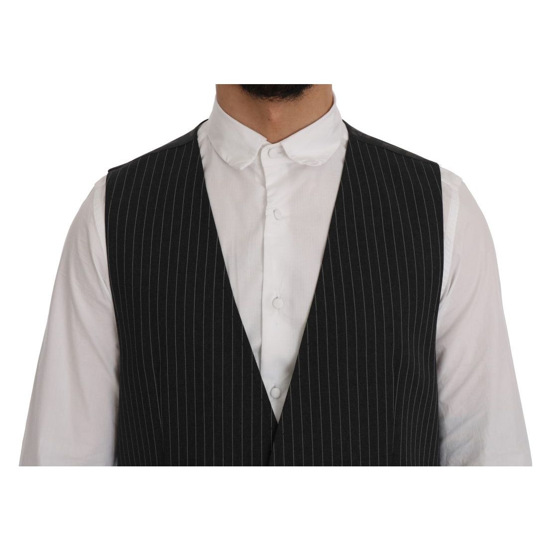 Elegant Gray Striped Vest Waistcoat