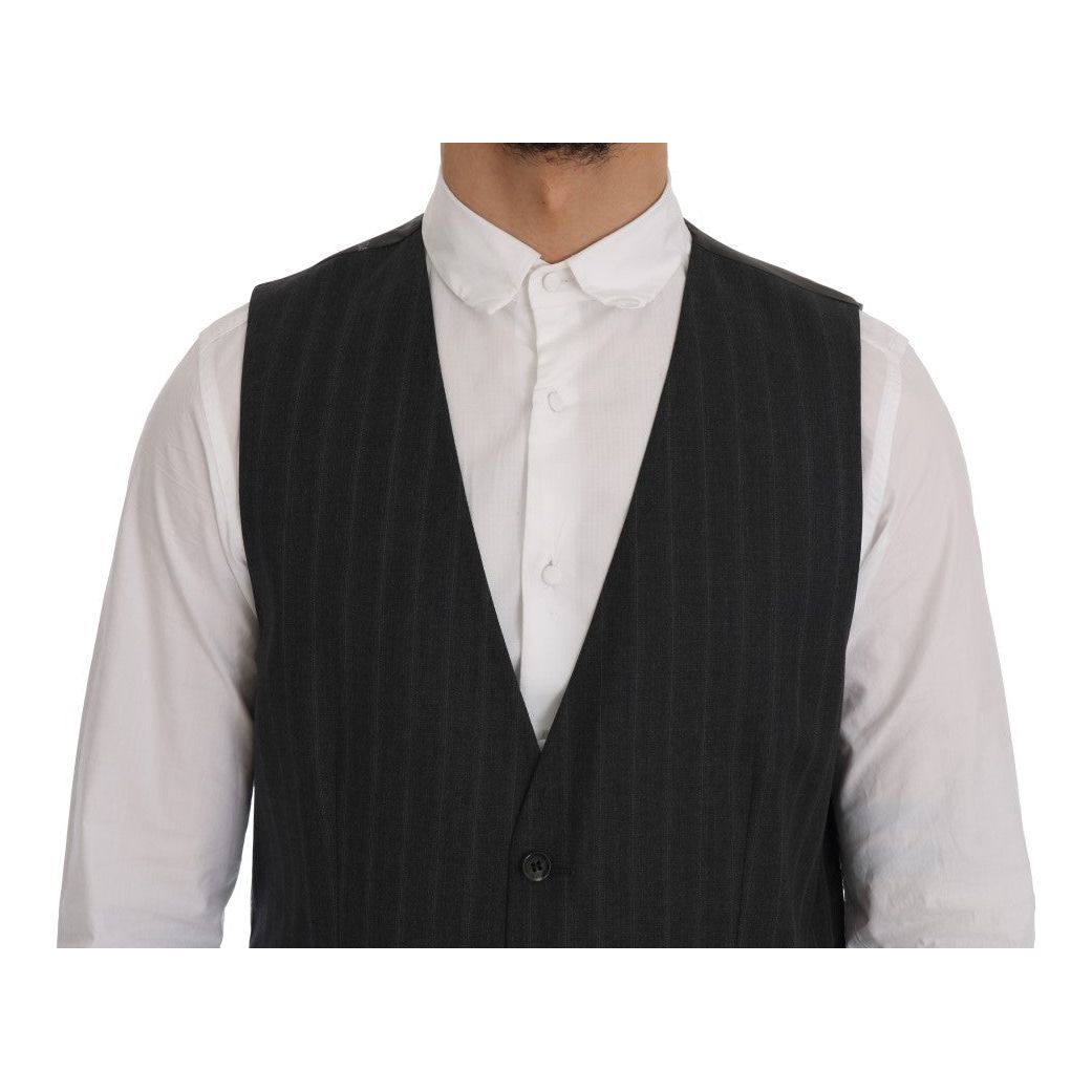 Elegant Gray Striped Single Breasted Vest