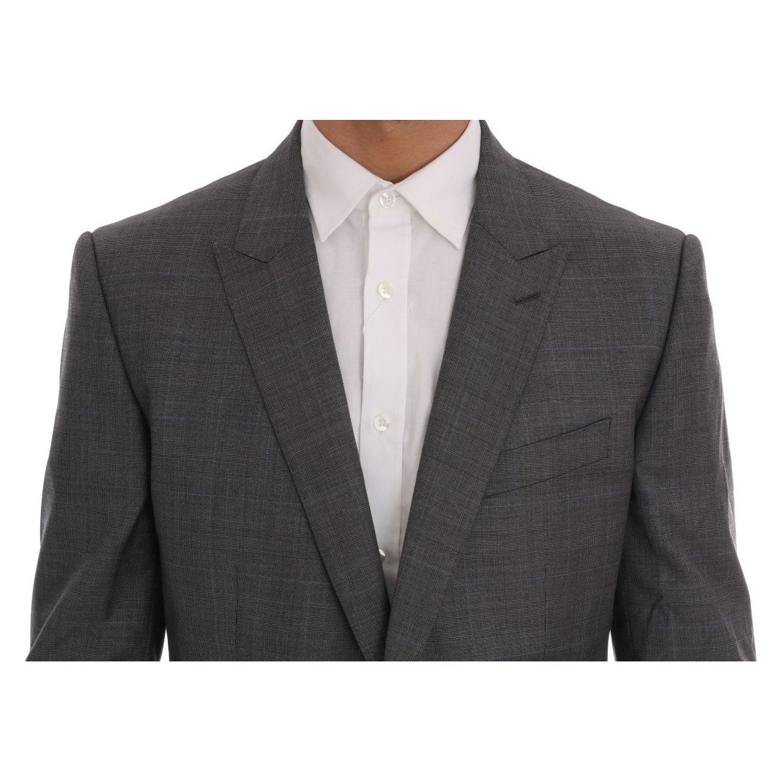 Sleek Gray Checkered Wool Blazer